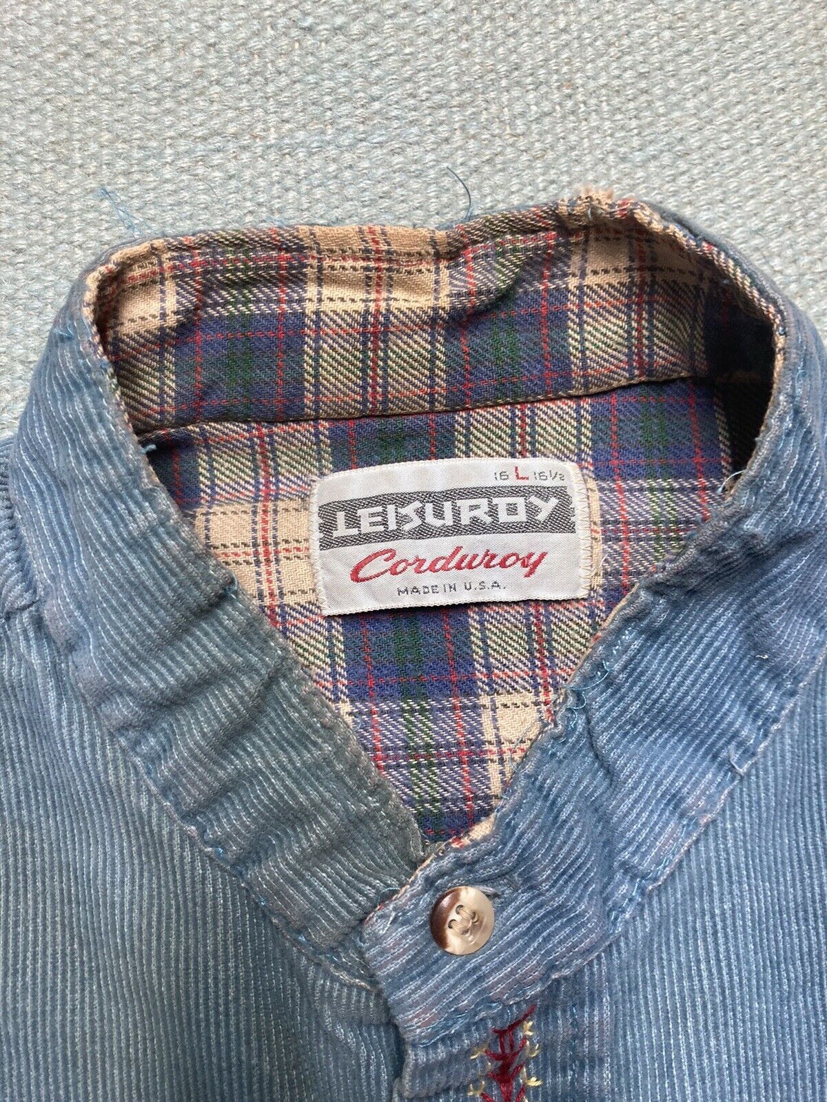 Vintage Vtg 60s button shirt corduroy hippie embroidered farm large Size US L / EU 52-54 / 3 - 5 Thumbnail
