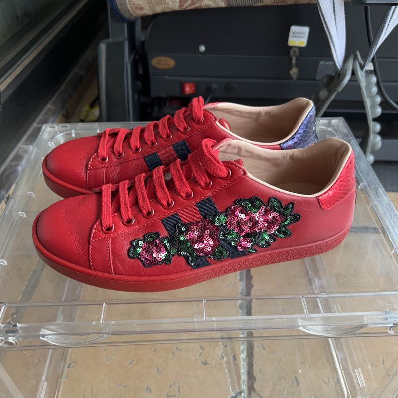 Gucci Gucci Red Casual Sneakers with Floral Embroidery -2508 Size US 6.5 / EU 39-40 - 1 Thumbnail