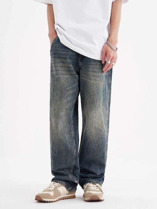 image of Distressed Denim Vintage Washed Distressed Loose Fitting Jeans in Blue, Men's (Size 32)