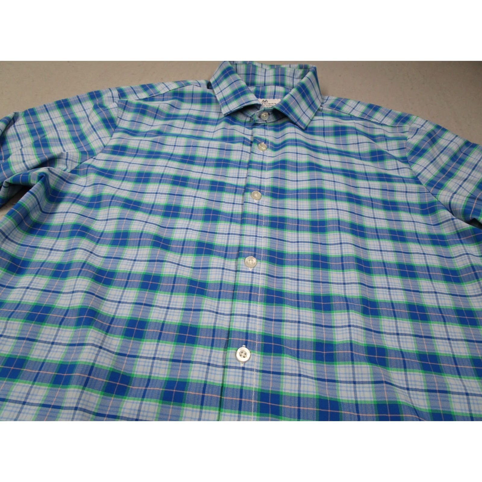 Mizzen+Main Mizzen+Main Button-Up Shirt Mens XL Blue Plaid Trim Fit Performance Work Shirt - Made in USA - 100% Polyester Blend - City, Preppy, Classic - Mens Size US XL / EU 56 / 4 - 2 Thumbnail