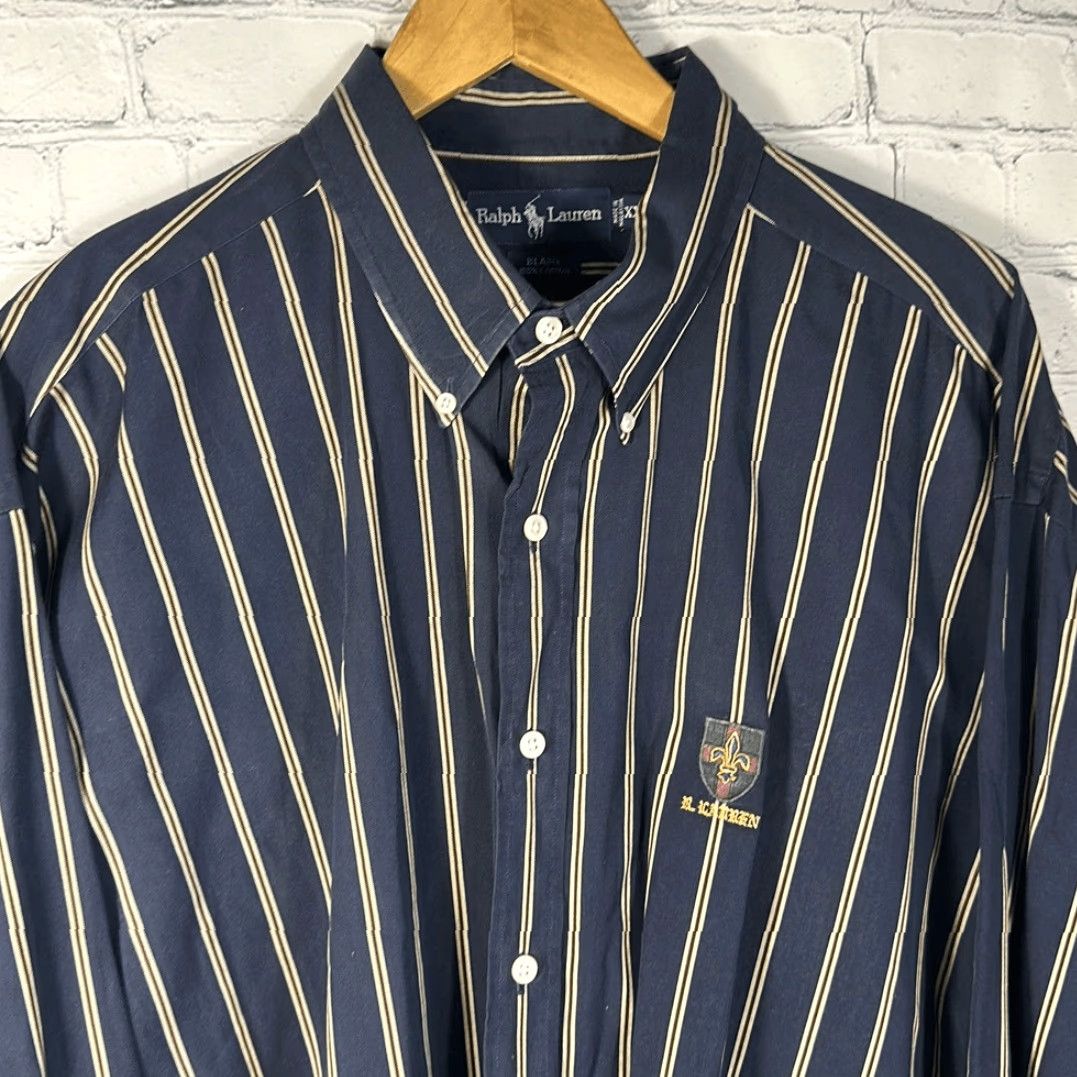 Ralph Lauren VINTAGE Ralph Lauren Crest Shield Shirt Mens XXL Blue Navy Gold Striped Blaire Size US XXL / EU 58 / 5 - 3 Thumbnail