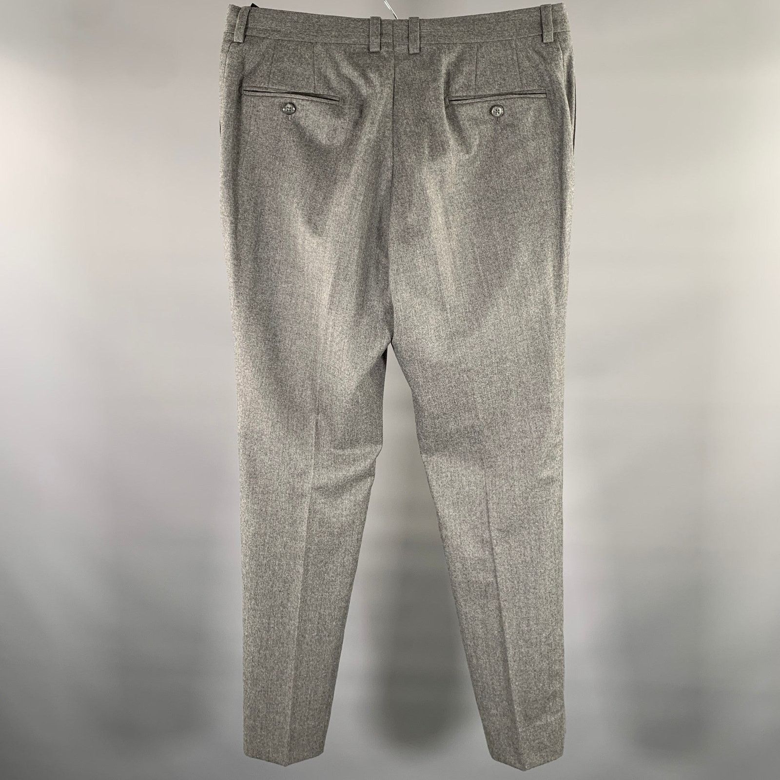 Saks Fifth Avenue SAKS FIFTH AVENUE Gray Heather Wool Flat Front Dress Pants Size US 34 / EU 50 - 2 Thumbnail