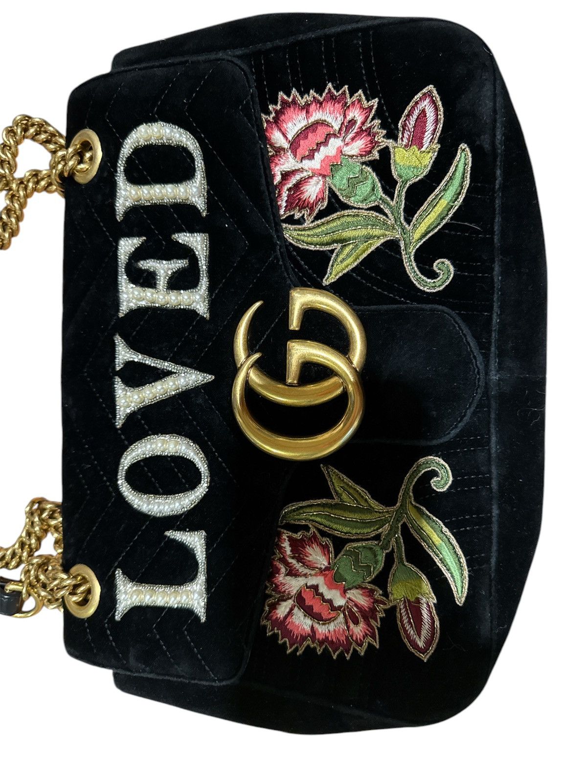 Gucci GUCCI Black Velvet Marmont 'Loved' Shoulder Bag Size ONE SIZE - 3 Thumbnail