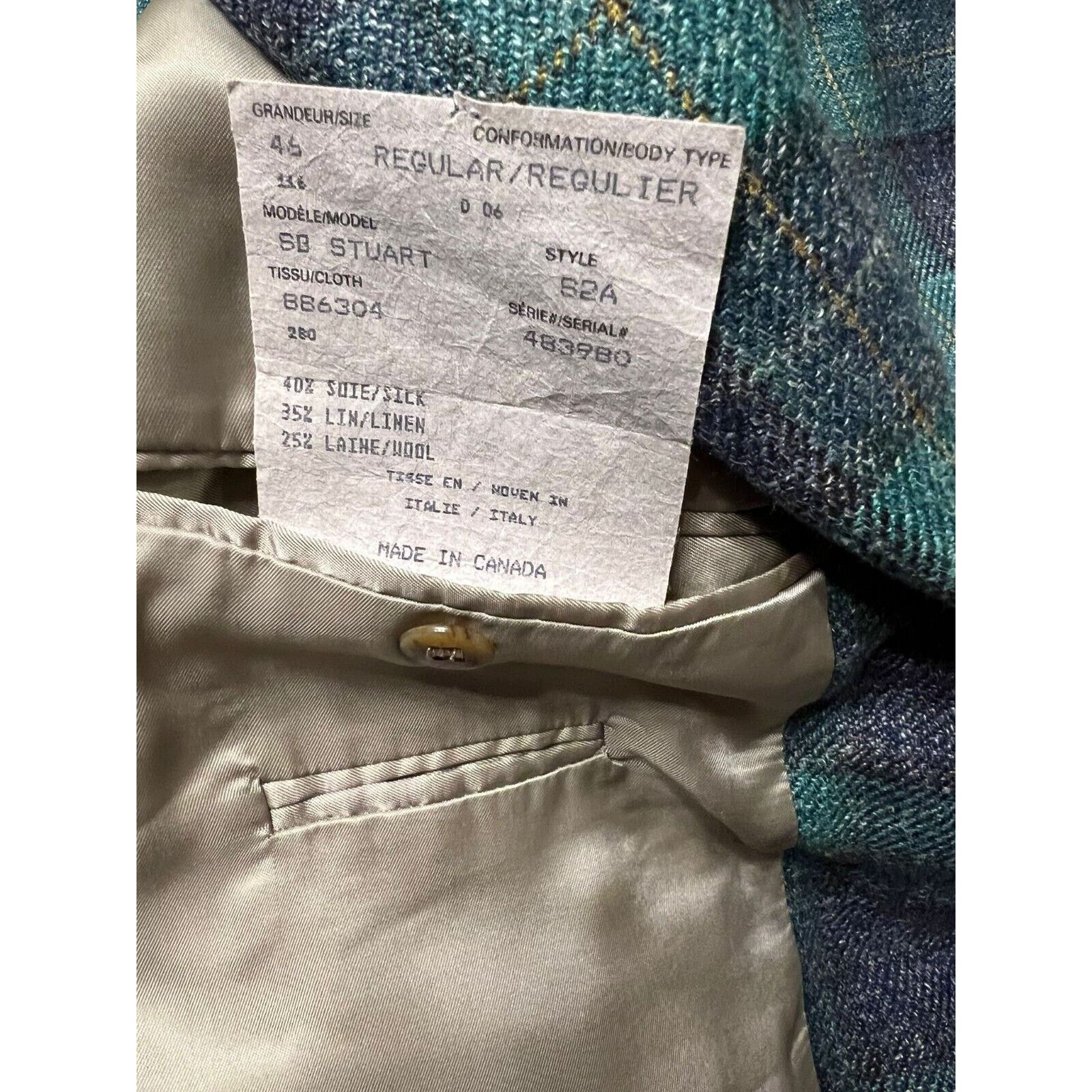 Paul Stuart Paul Stuart Men's Olive Green Plaid Wool Blazer 46R $1,395 Size 46R - 6 Thumbnail