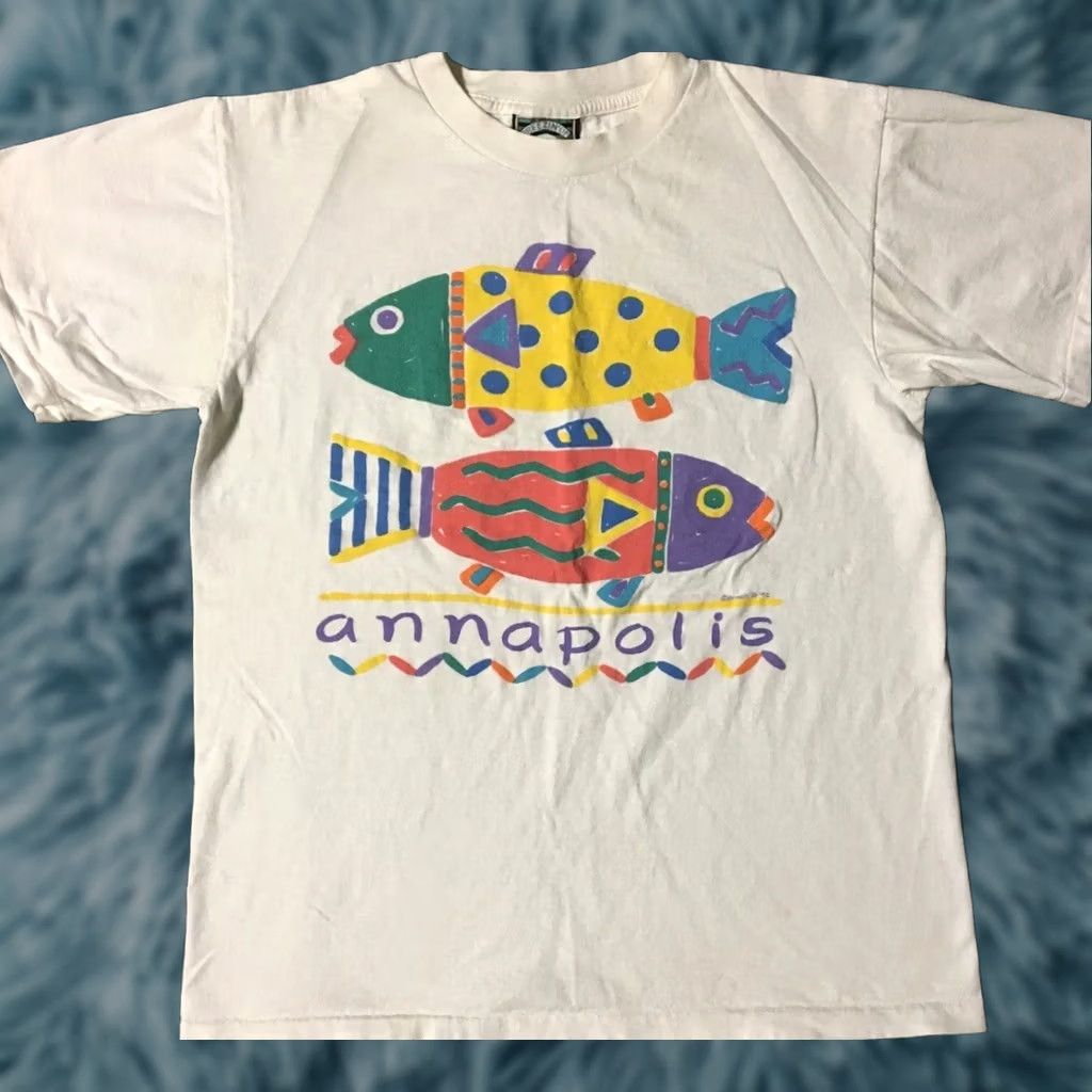 Vintage Vintage 90s Annapolis Fish Faded Spellout Shirt M USA Nature Pop Art Beach Grunge MD Size US M / EU 48-50 / 2 - 1 Thumbnail