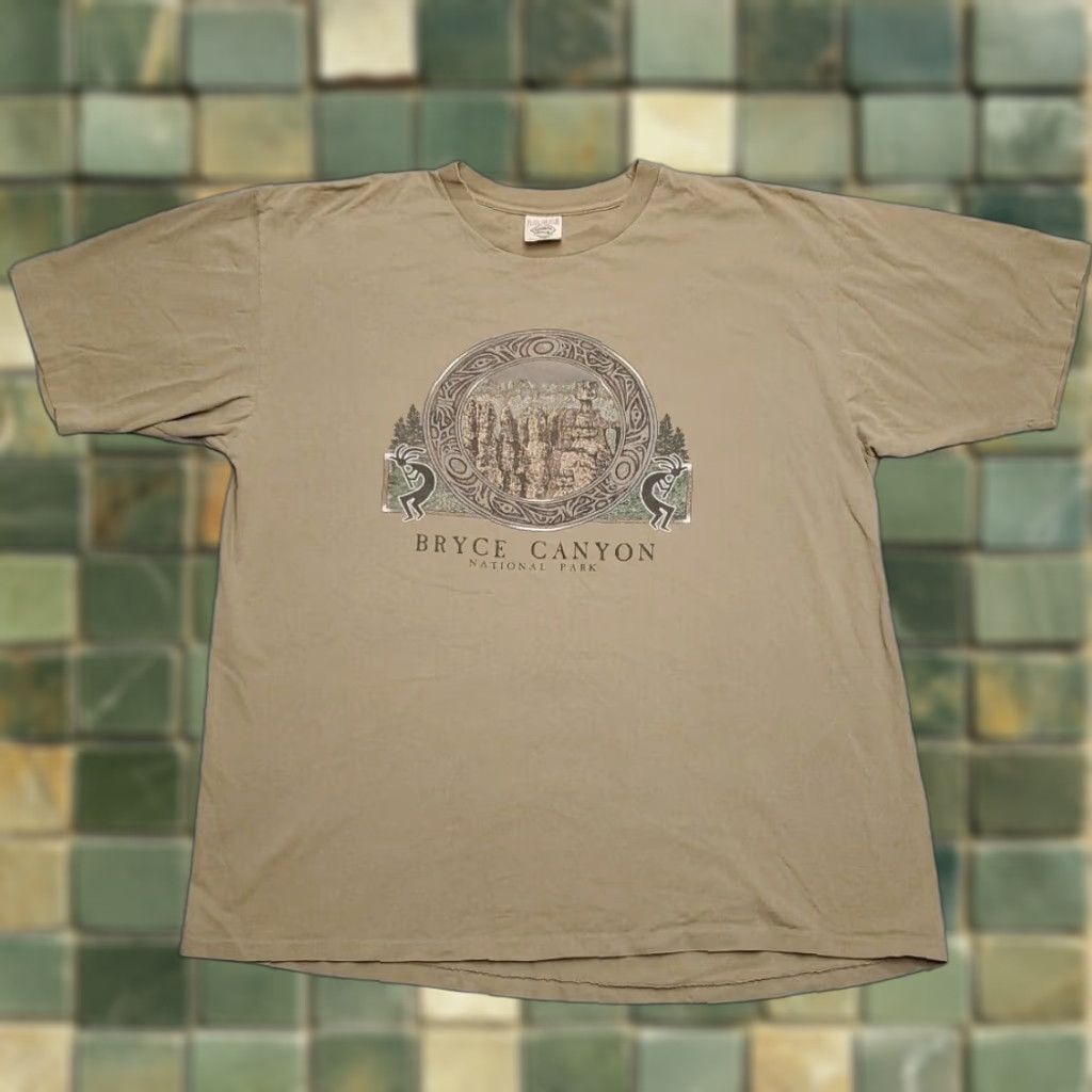 Tultex VINTAGE Bryce Canyon National Park Shirt Mens XL Blue Nature Kokopelli Tribal Hoodoos Spires Retro American Short Sleeve Crew Neck Cotton Size US XL / EU 56 / 4 - 1 Thumbnail