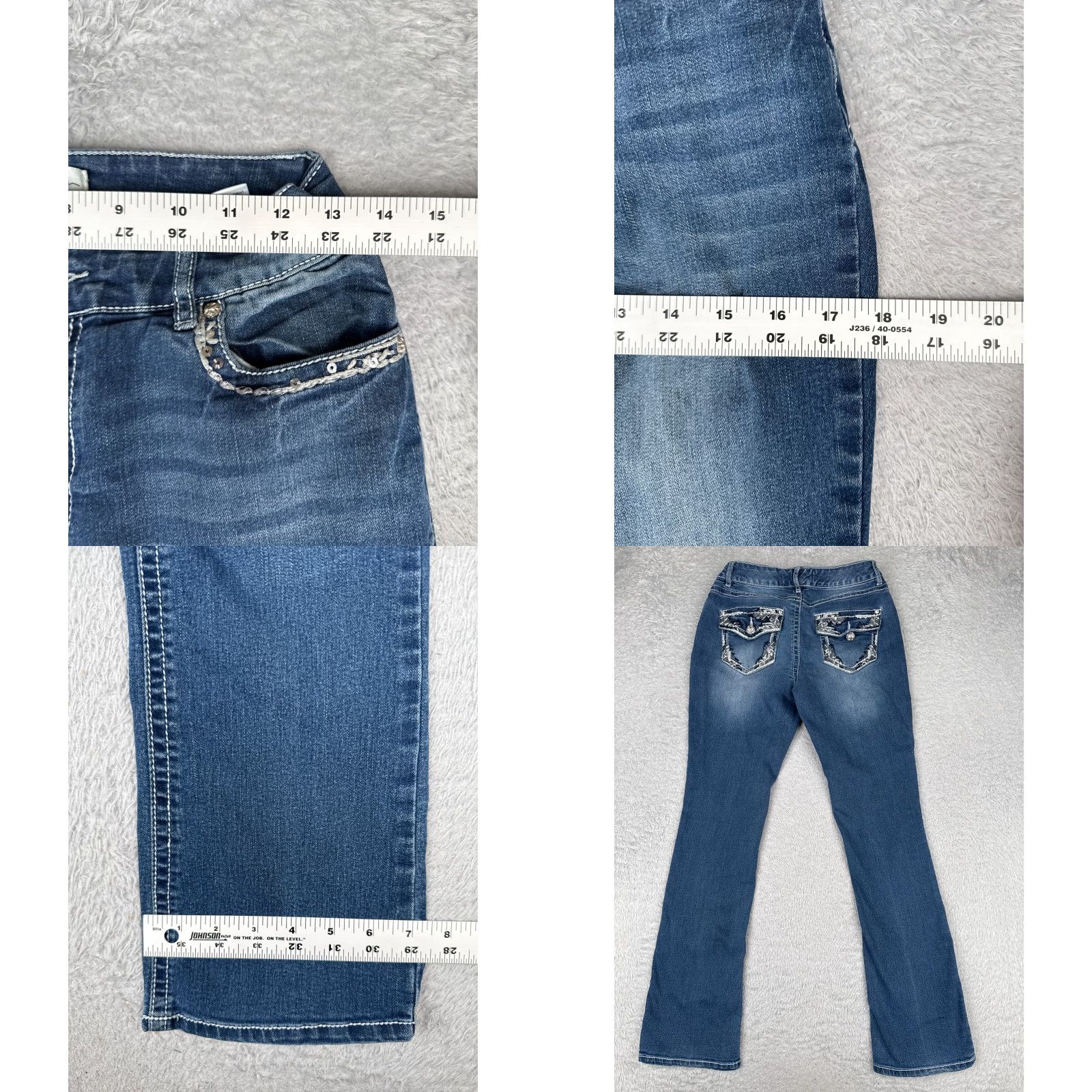 Vintage Cato Jeans Women 6 Blue Denim Bootcut 26x30 Regular Mid Rise 5-Pocket Distressed Stretch Jeans Size 28" / US 6 / IT 42 - 9 Thumbnail