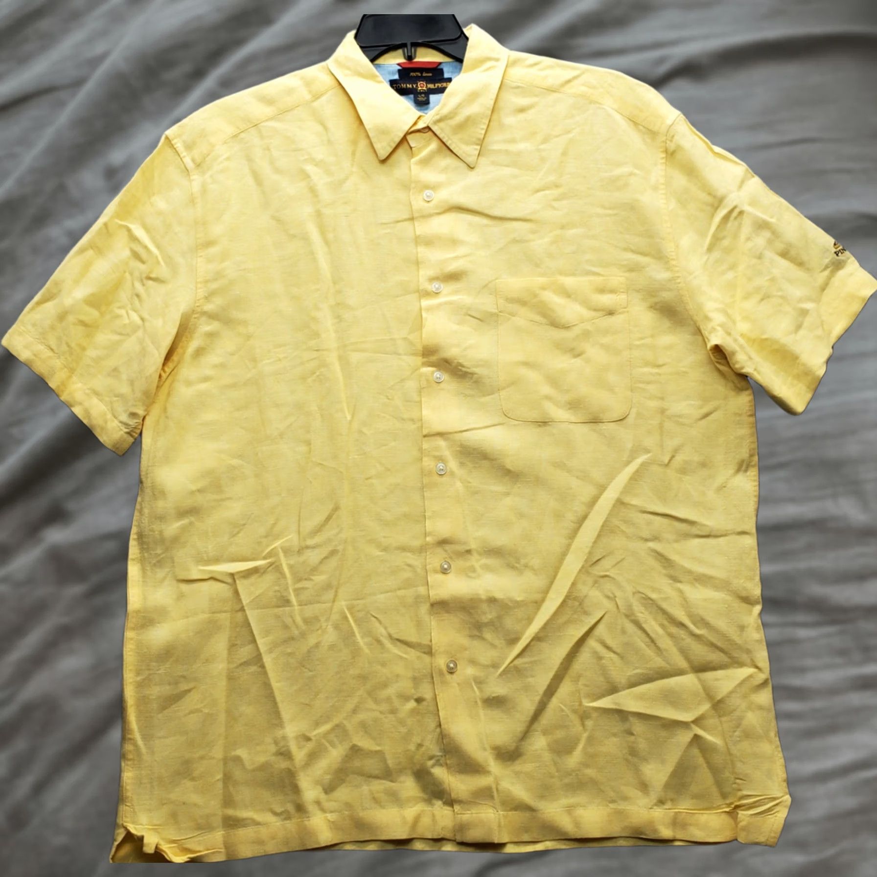 Tommy Hilfiger Tommy Hilfiger Golf Shirt Mens Large Yellow Linen Pinehurst Collared Button-Up Size US L / EU 52-54 / 3 - 1 Thumbnail