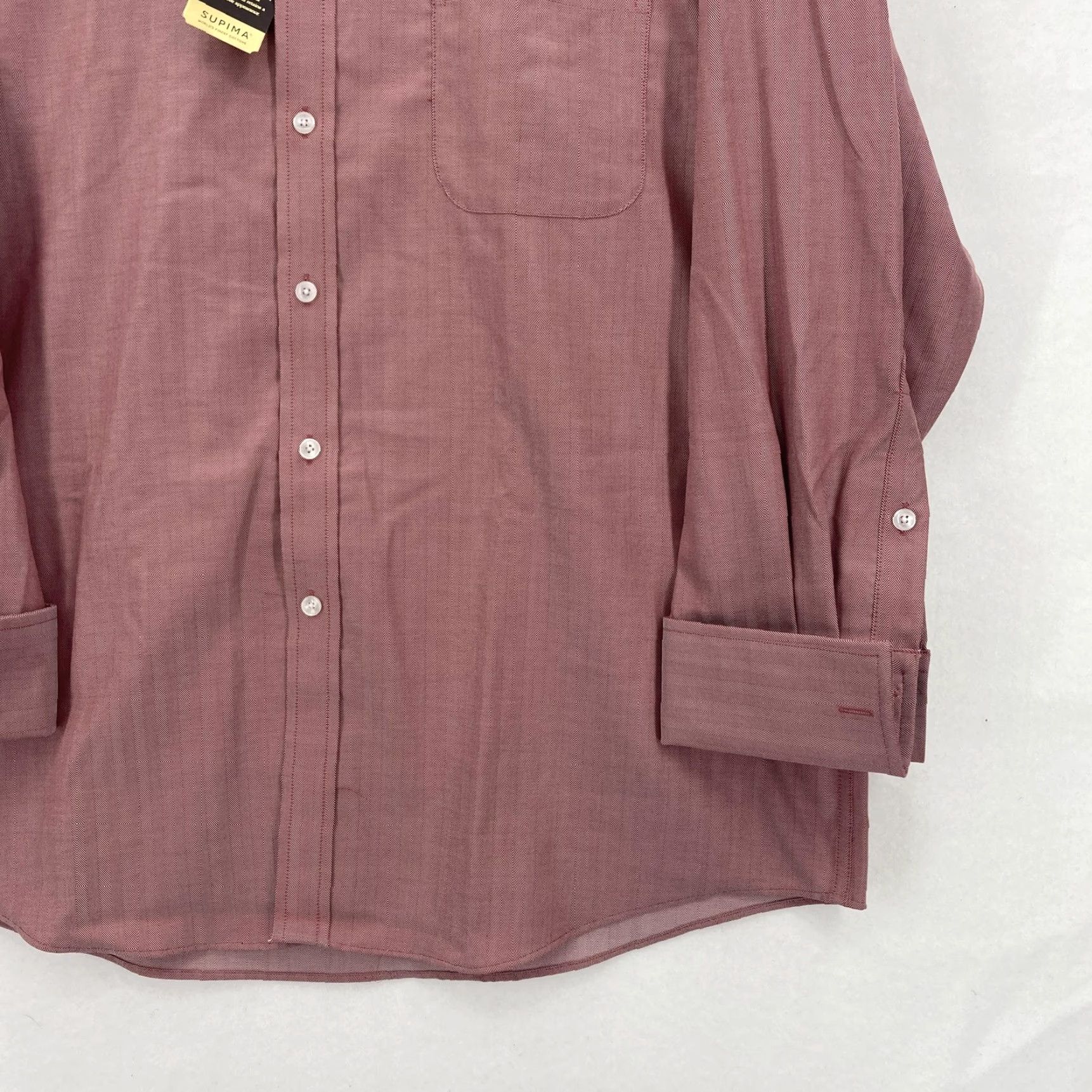 Tasso Elba VINTAGE Tasso Elba Shirt Mens XL Burgundy Herringbone Non-Iron Supima Cotton Dress Shirt Mens XL Long Sleeve 100% Cotton Stretch Size US XL / EU 56 / 4 - 3 Thumbnail