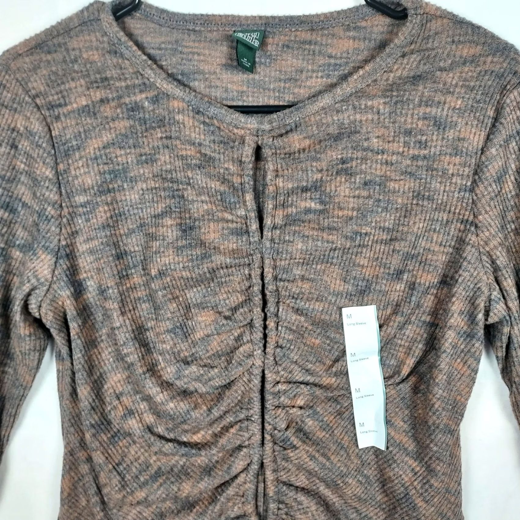 Vintage Wild Fable Ruched Ribbed Long Sleeve Top Brown M Womens Cropped Knit Stretch Pullover Casual/NWOT Size M / US 6-8 / IT 42-44 - 2 Thumbnail