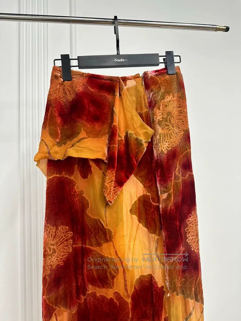 Yohji Yamamoto YOHJI YAMAMOTO size M Real Silk Velvet Floral Skirt Size 22" - 2 Thumbnail