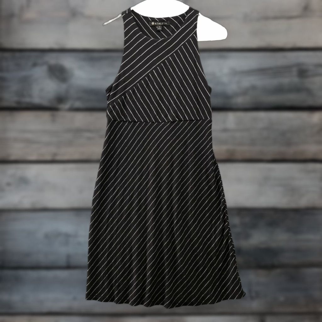 Athleta VINTAGE Athleta Women's Dress Sleeveless A-Line Knee Length Stripe Casual Summer S Black White Size S / US 4 / IT 40 - 1 Thumbnail