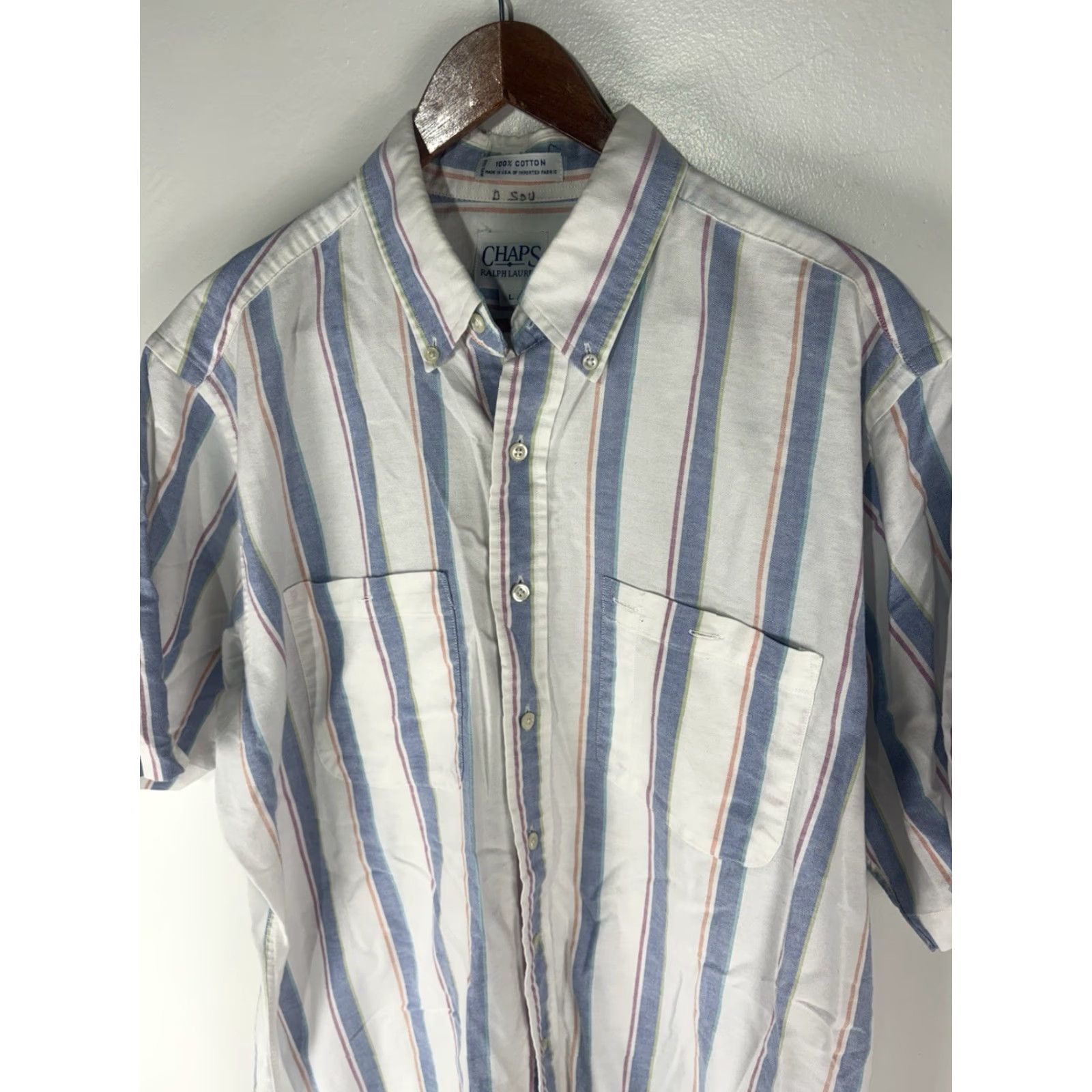 Ralph Lauren VINTAGE Ralph Lauren Chaps Men’s Button-Up Shirt L Cotton Striped 90s USA Retro Short Sleeve Size US L / EU 52-54 / 3 - 2 Thumbnail