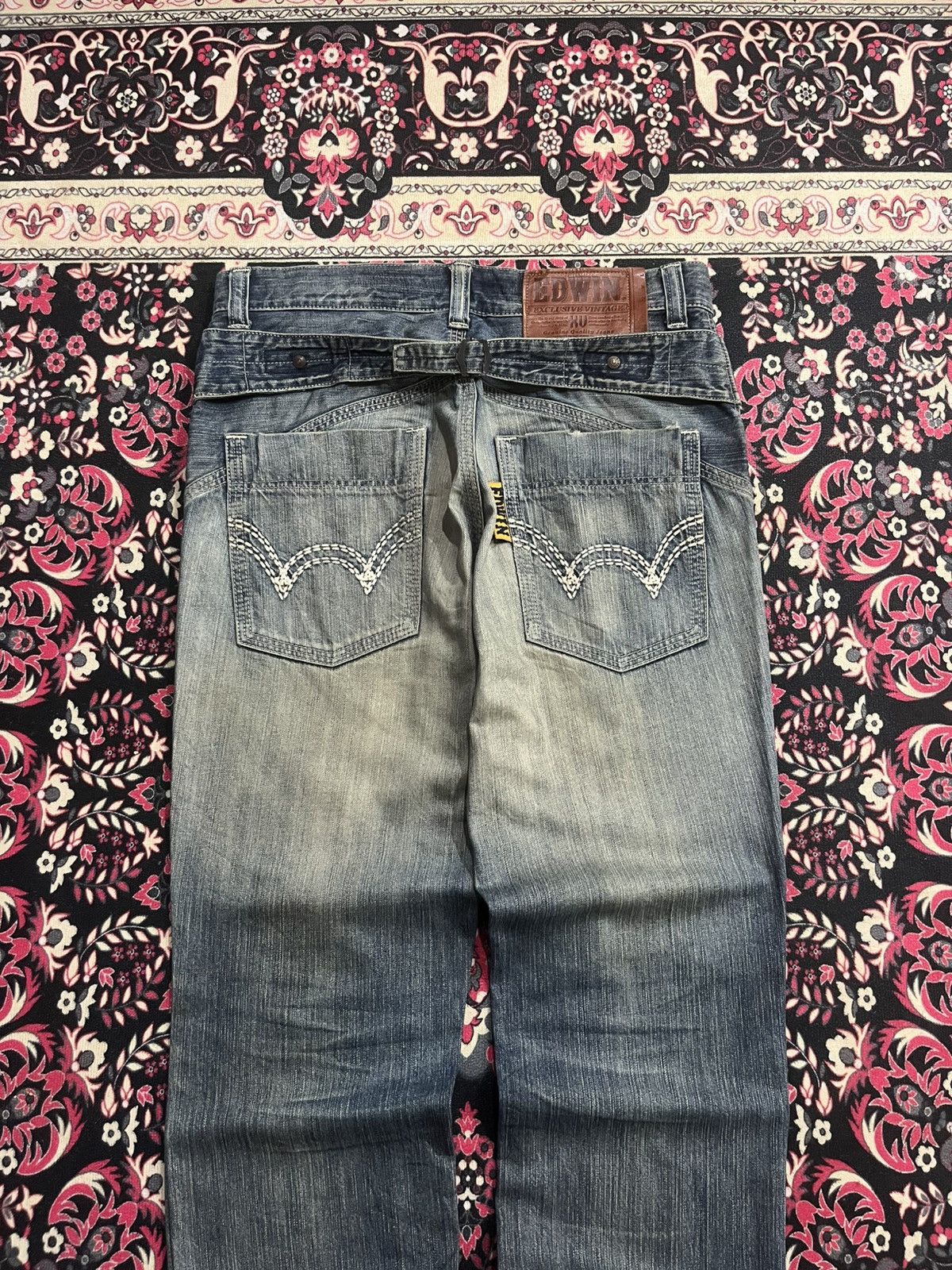 Edwin ⚡️Distressed⚡️Vintage Edwin XVS Buckle Back Mud Blue Wash Jean Size US 34 / EU 50 - 6 Thumbnail