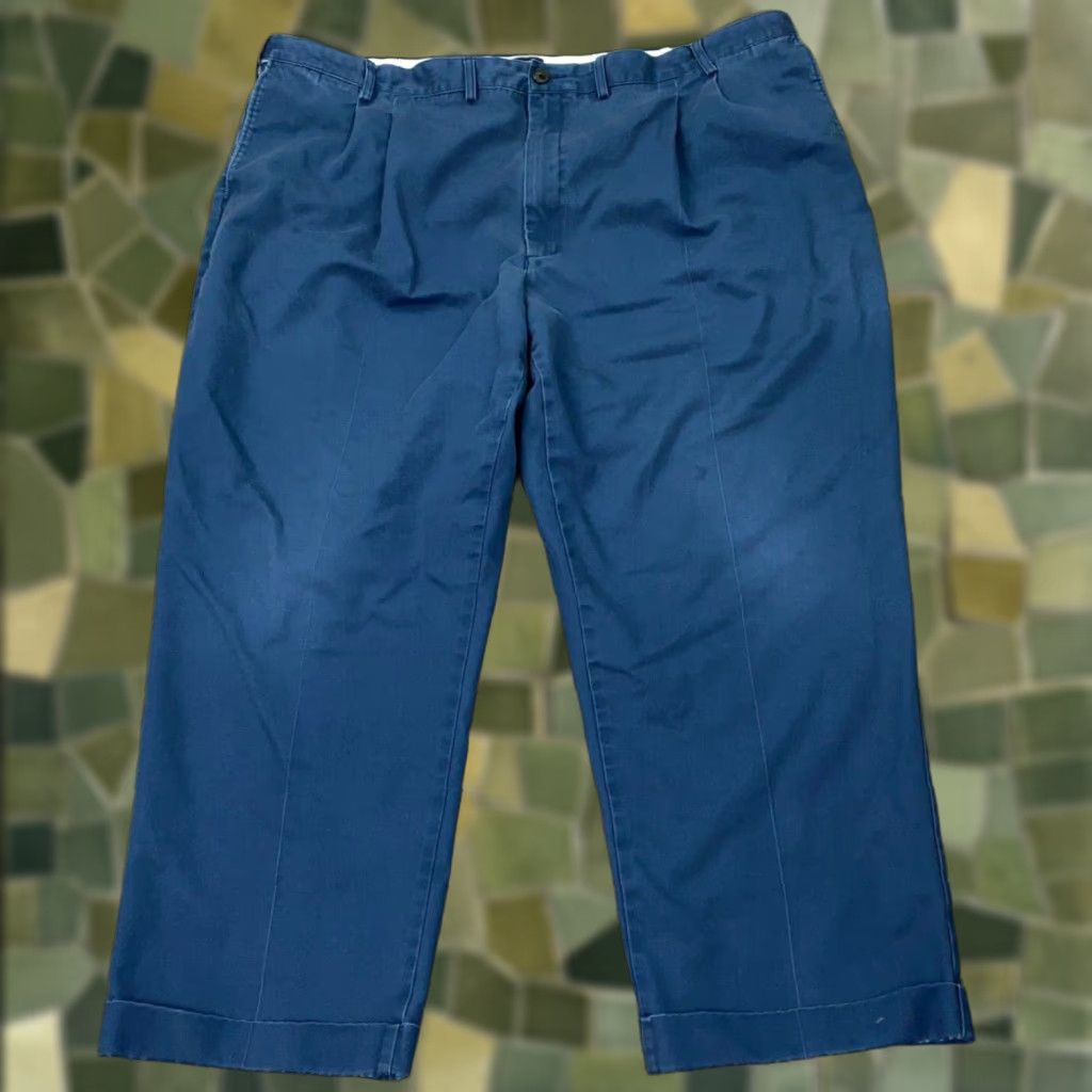 Lands' End Lands' End Mens Pants 46 Tall Blue Pleated Stretch Waist Cuffed Hem Chino Big & Tall Pants Size US 44 / EU 60 - 1 Thumbnail