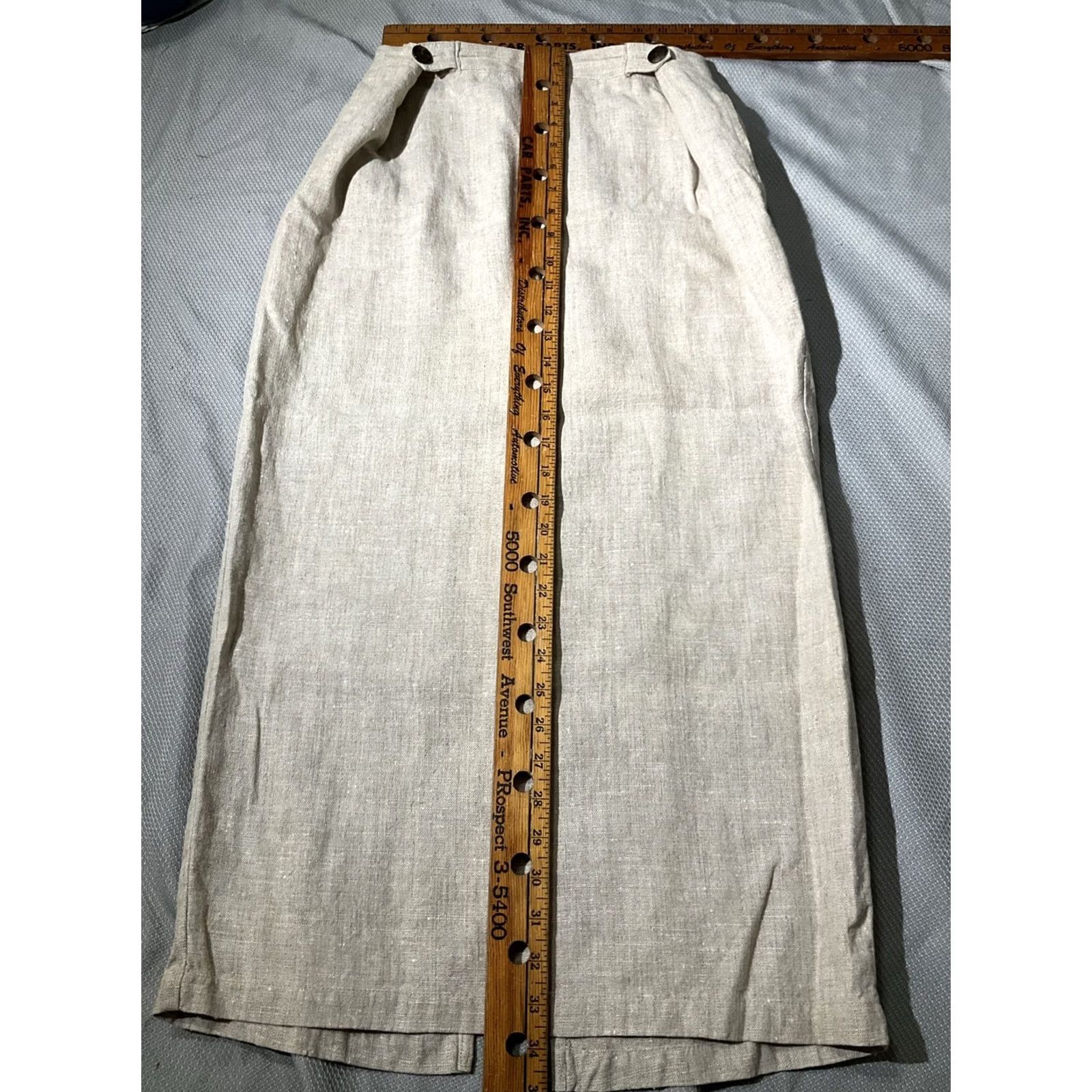 Vintage VINTAGE Eggplant Skirt Womens US Size 2 Beige 100% Linen Pencil Button Elastic Waist Long Skirt Body/Workwear/Party Womens Size 26" / US 2 / IT 38 - 6 Thumbnail