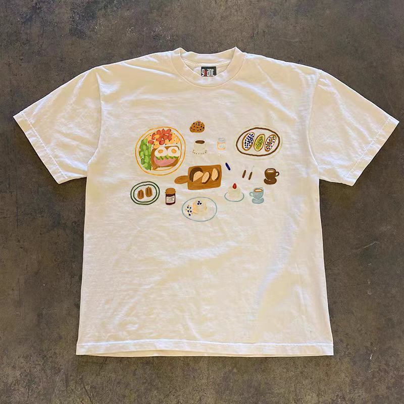 Vintage White casual retro breakfast print t-shirt Size US M / EU 48-50 / 2 - 1 Thumbnail