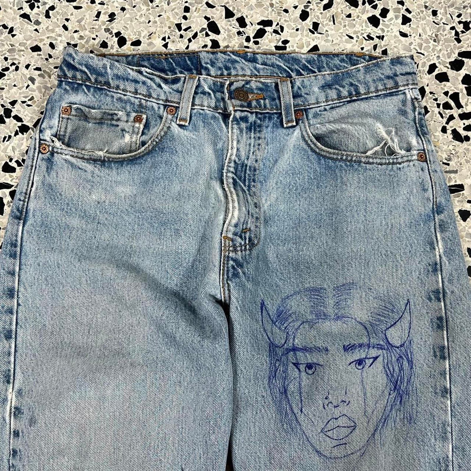 Levi's × Vintage VINTAGE Y2K LEVIS 505 DIABLA HAND DRAWN MODERN PUNK JEANS: Size US 32 / EU 48 - 1 Thumbnail