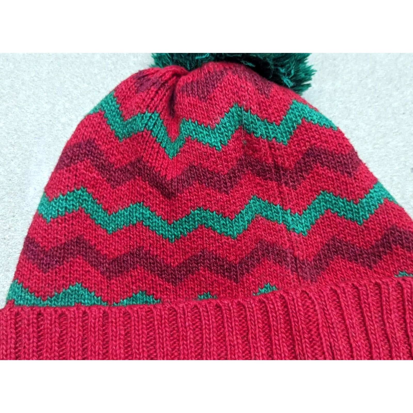 Vintage Coca-Cola Beanie Hat One Size Striped Red Green Pom Pom Knitted Ribbed Size ONE SIZE - 3 Thumbnail