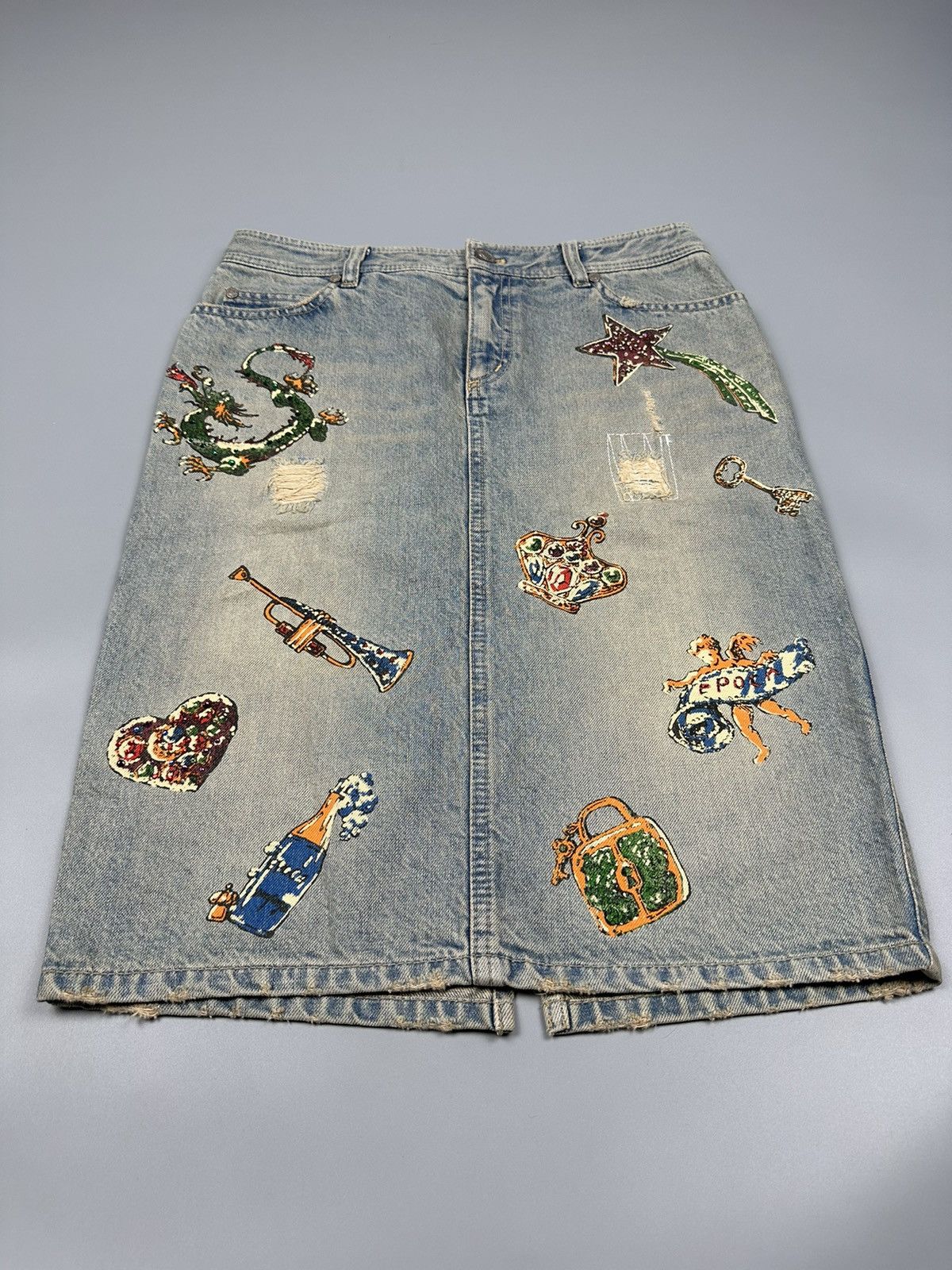 Le Grande Bleu (L.G.B.) Epoca Art Denim Midi Skirt Size 29" - 3 Thumbnail