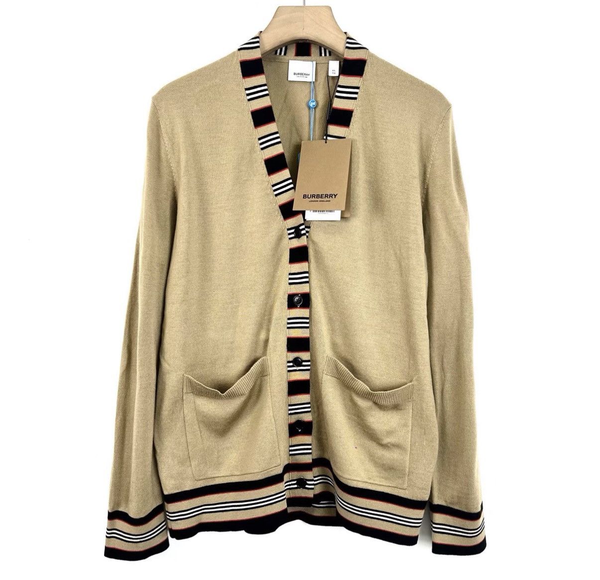 Burberry Burberry/Khaki Striped Panel Knit Cardigan K12 Size XL / US 12-14 / IT 48-50 - 1 Thumbnail