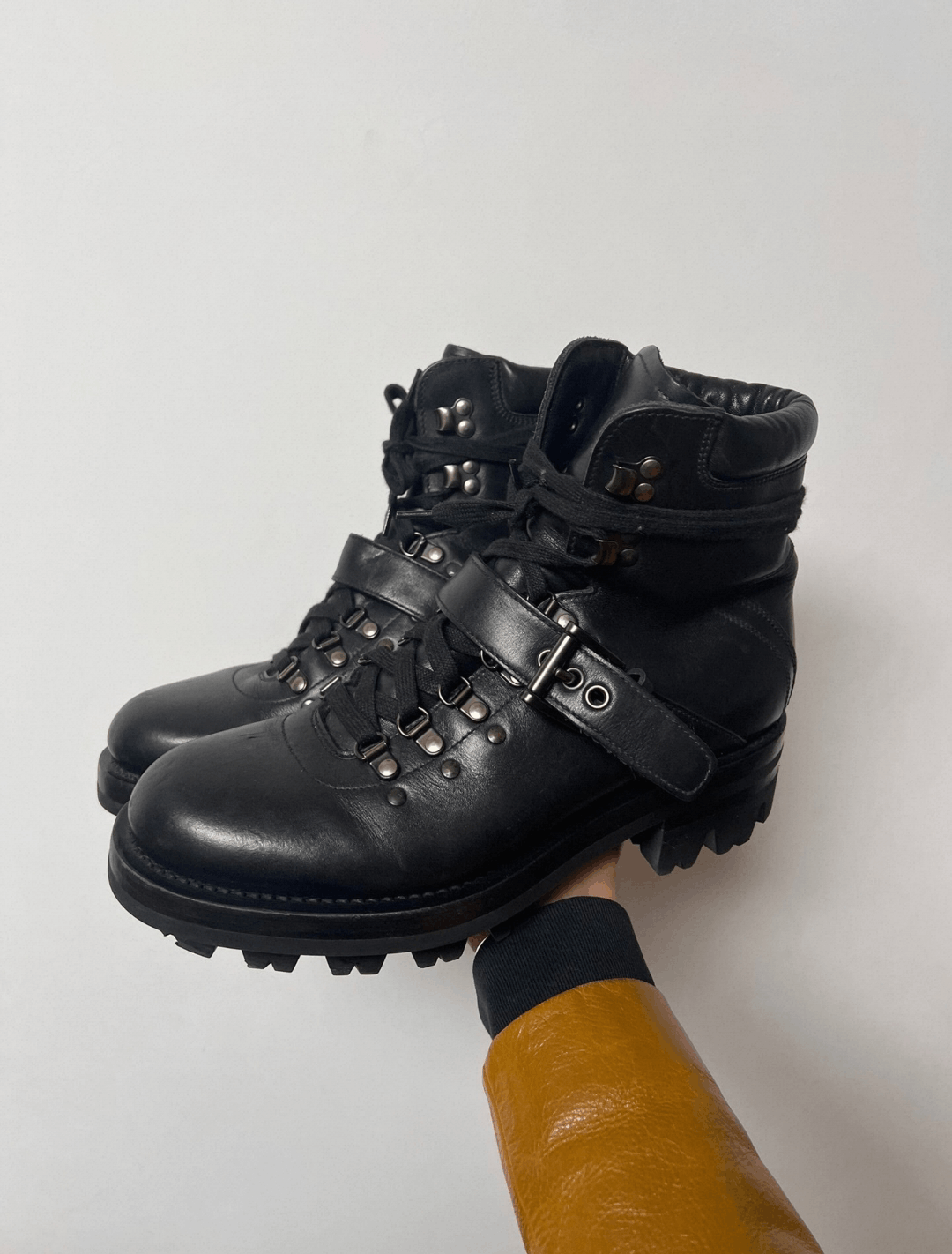 Prada Archive Prada Leather Hiking Boots Buckle Lug Sole Black 00s Size US 8.5 / EU 41-42 - 8 Thumbnail