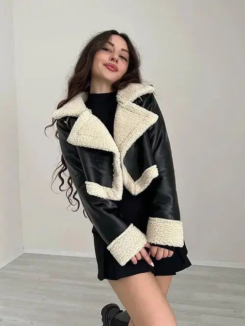 Japanese Brand Women Plush Lapel Long Sleeved Short Jackets Size M / US 6-8 / IT 42-44 - 5 Thumbnail