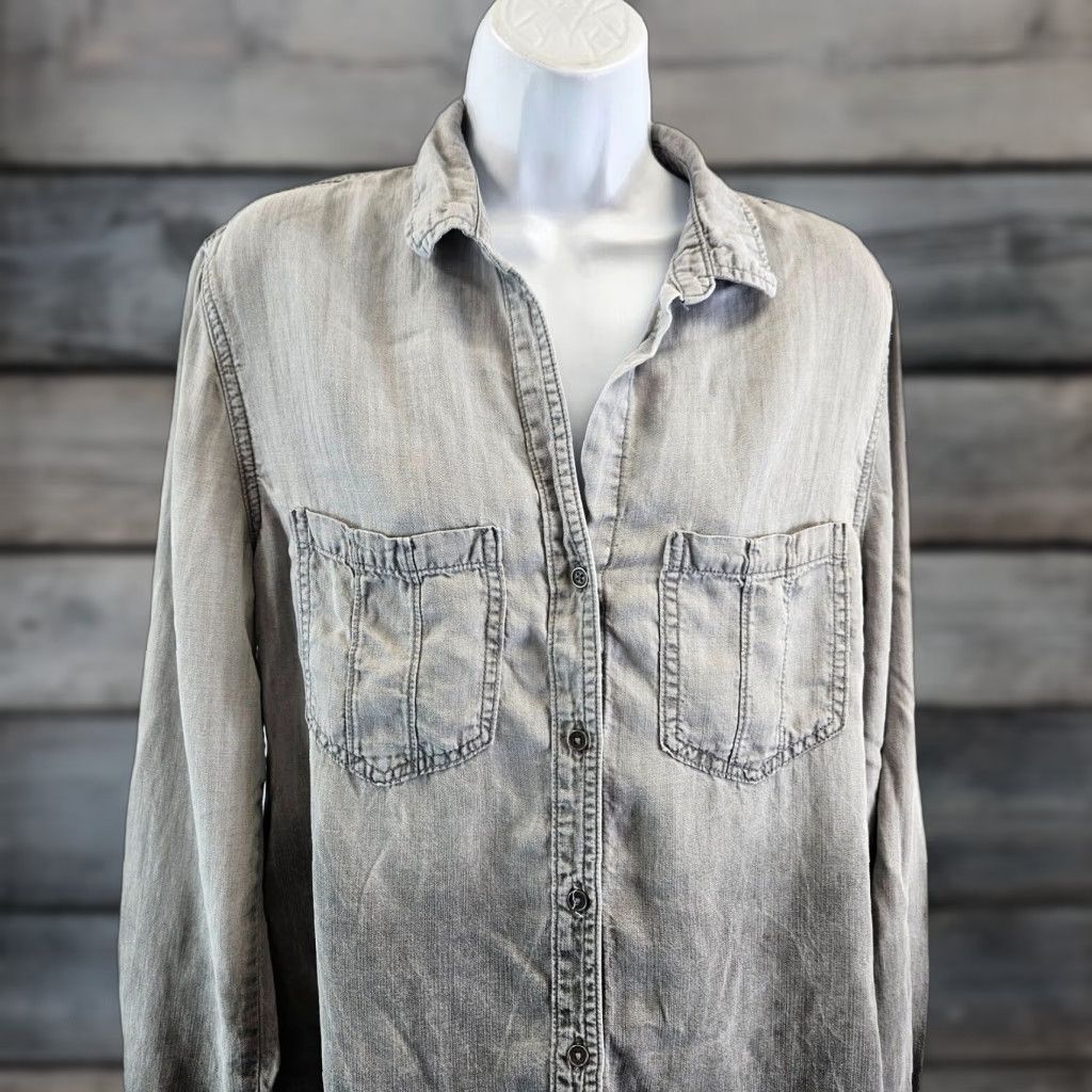 Bella Dahl Bella Dahl Womens Button Front Shirt L Gray Ombre Long Sleeve Tencel Lyocell Size L / US 10 / IT 46 - 1 Thumbnail
