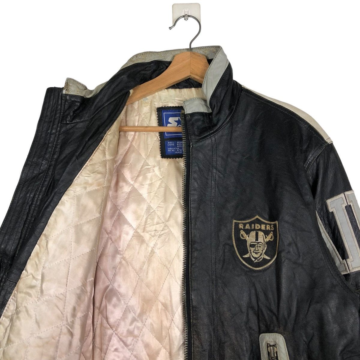 Starter 🔥VINTAGE LEATHER JACKET STARTER RAIDERS NFL BIG LOGO Size US M / EU 48-50 / 2 - 14 Thumbnail