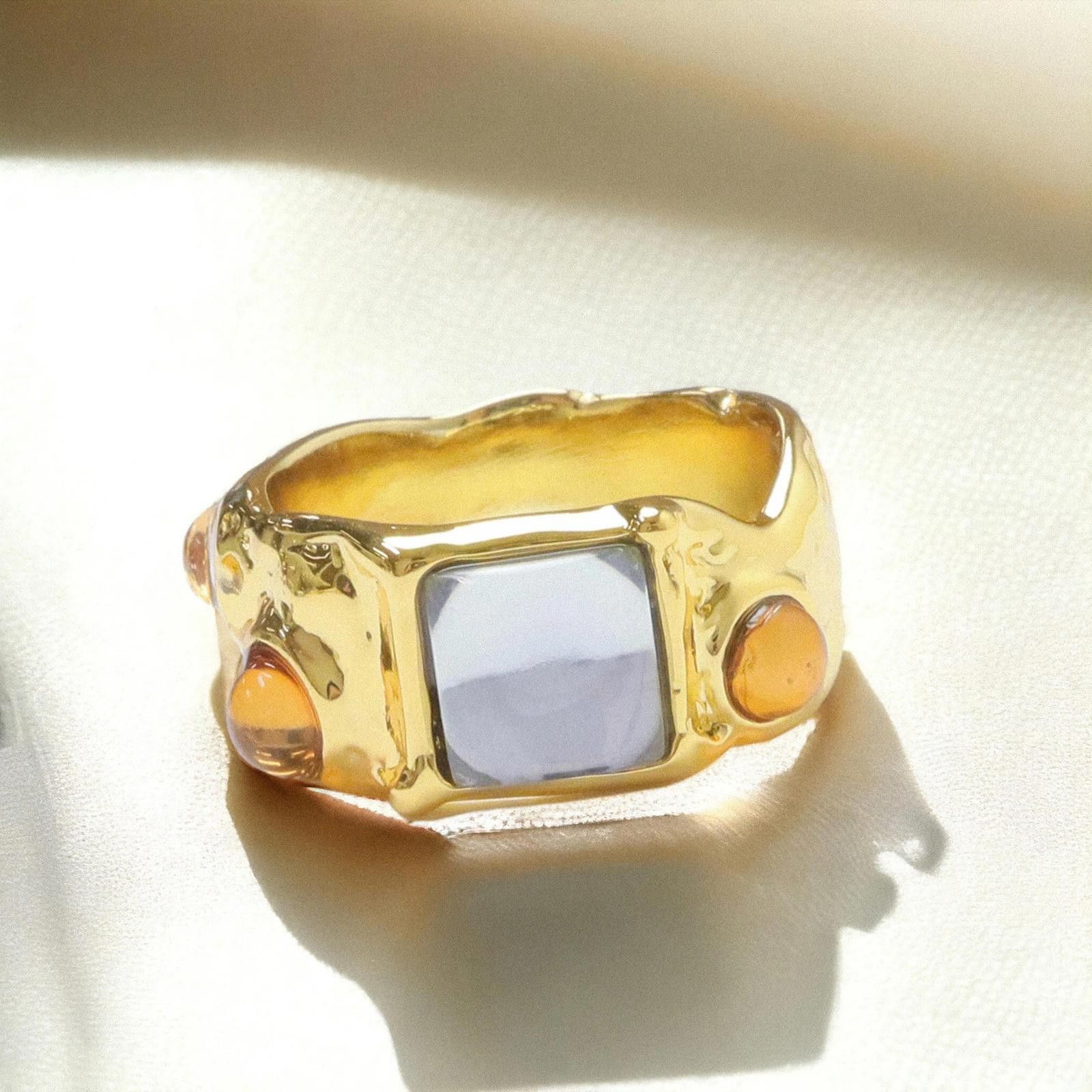Jewelry Irregular Chunky Ring Gold, Boho Maximalistlist Ring Set Size ONE SIZE - 4 Thumbnail