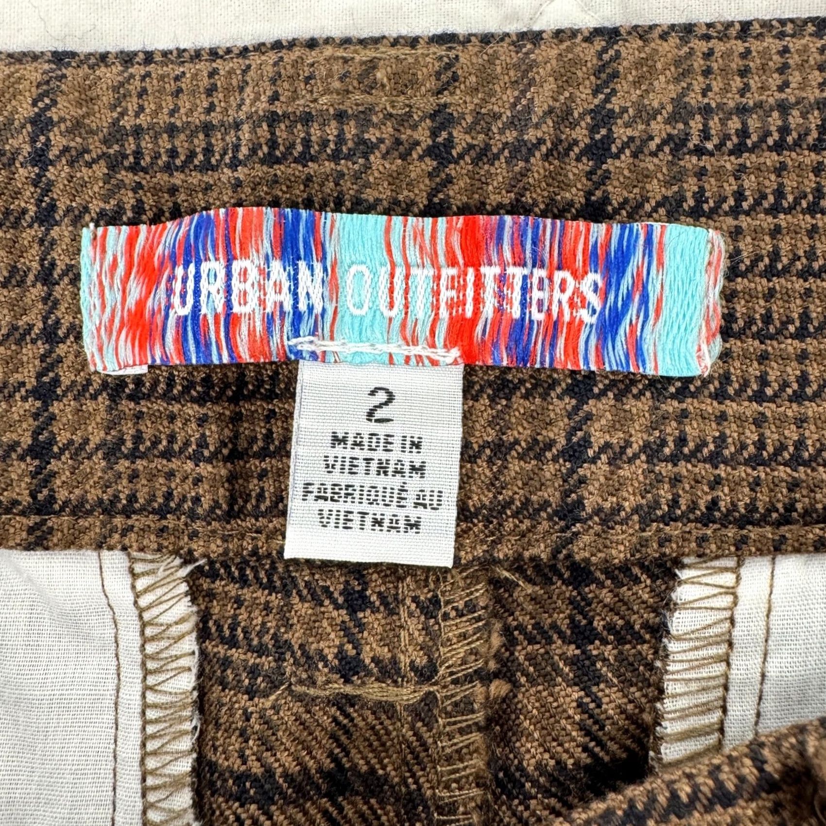 Urban Outfitters Urban Outfitters Brown Plaid Flare Leg Trousers Mid Rise Career Pants Womens Size 2 Size 26" / US 2 / IT 38 - 3 Thumbnail