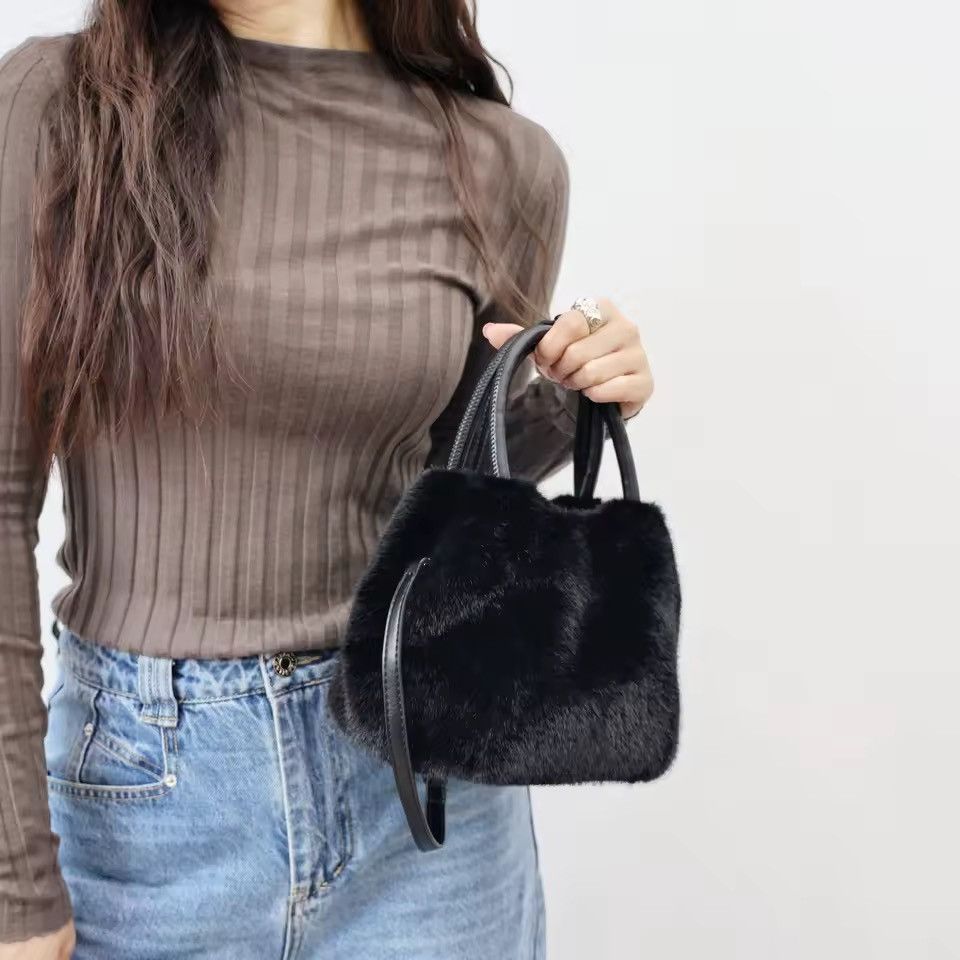 Designer Faux Fur Casual Designer Tote Crossbody Mini Bag Size ONE SIZE - 5 Thumbnail