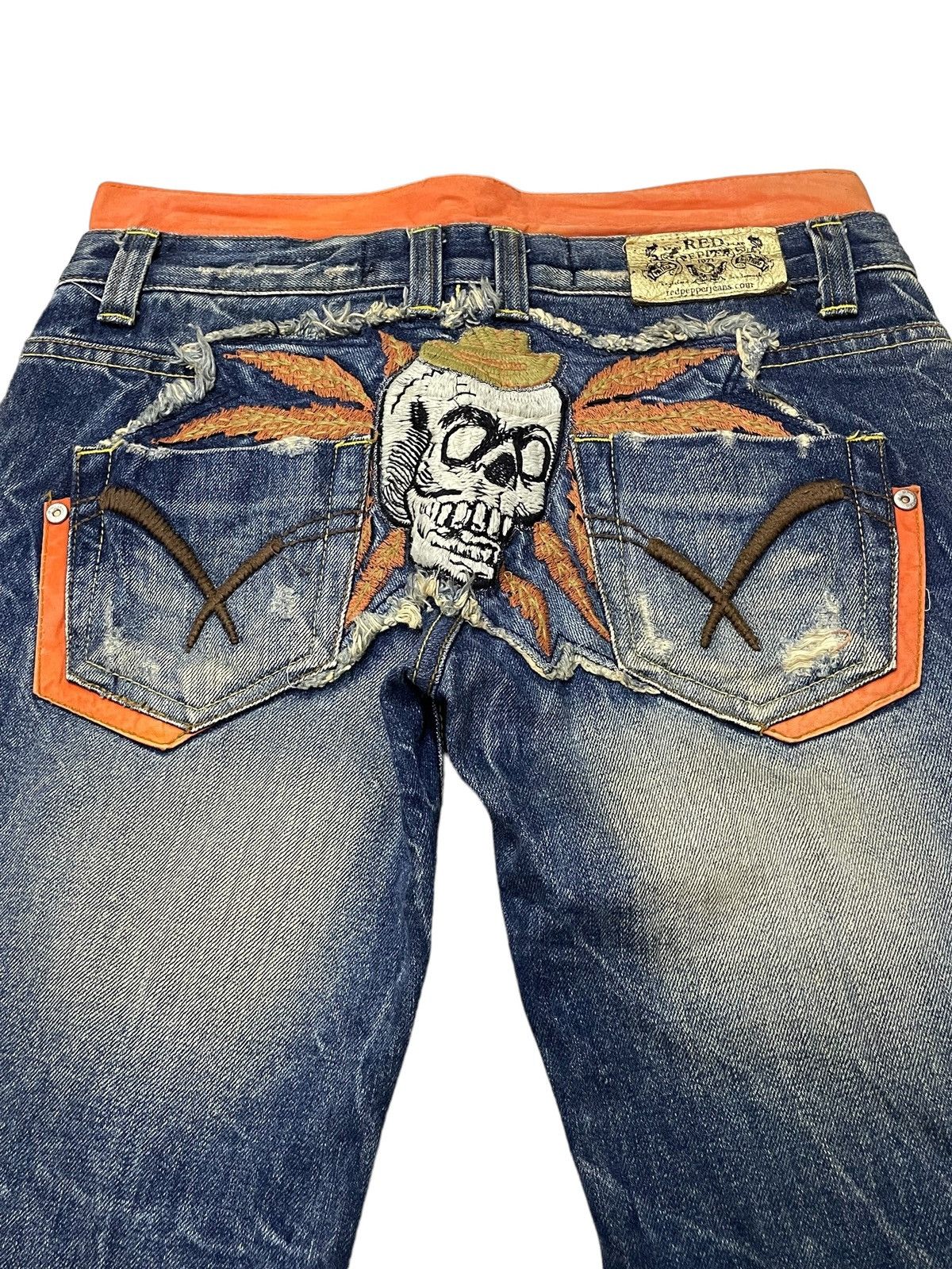 GOSTAR DE FUGA × Hysteric Glamour × Japanese Brand Red Paper Japan Mud Wash Flared Embroidery Skull Jeans Size US 29 - 18 Thumbnail
