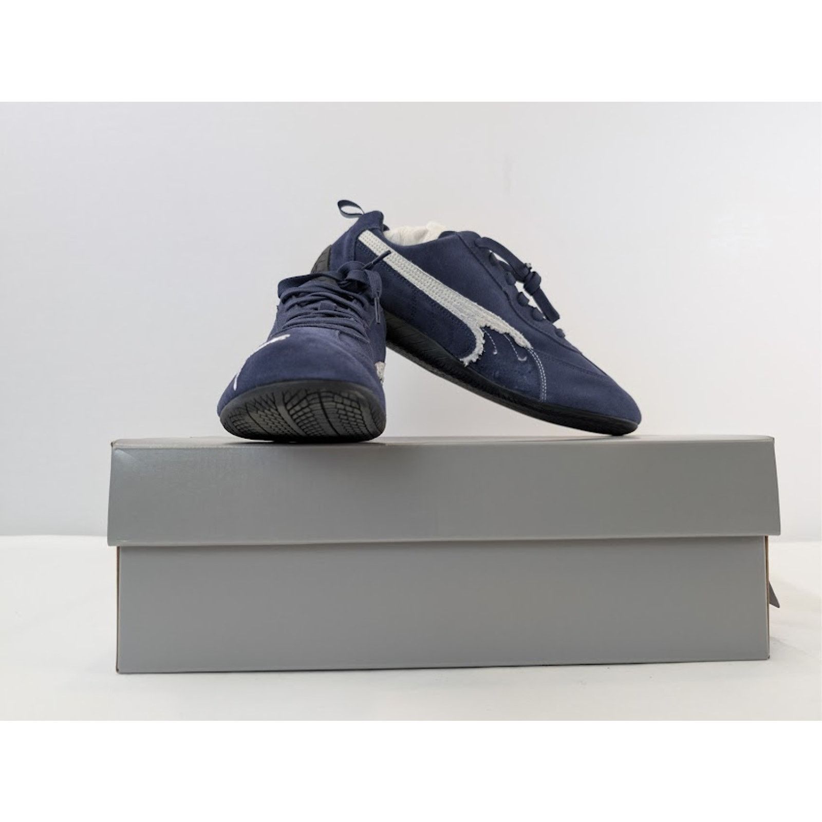 Balenciaga × Puma o1rshd1 Speedcat Destroyed Low Top Sneaker in Navy / White Size US 12 / EU 45 - 19 Thumbnail