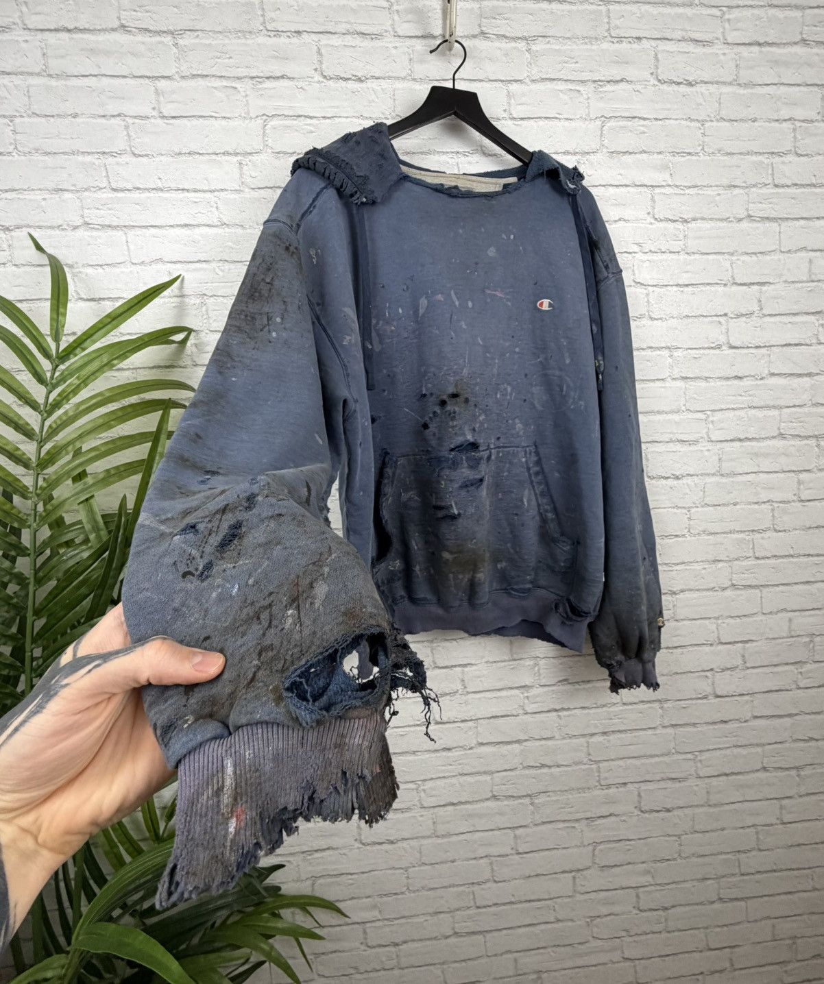 Champion (XL) APOCALYPTIC THRASHED OUT Faded Blue Champion Hoodie Size US XL / EU 56 / 4 - 2 Thumbnail