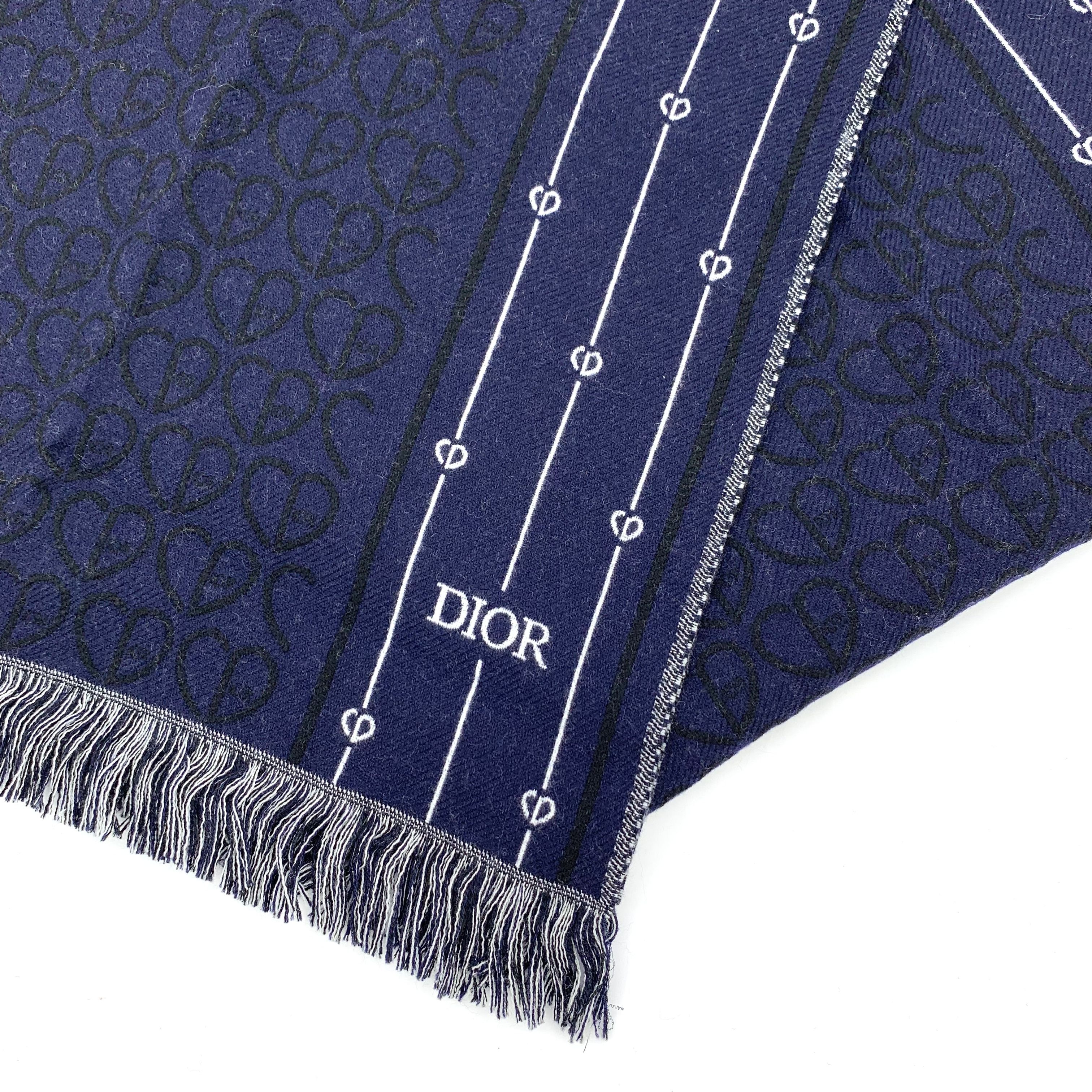 Dior Dior Dark Blue CD Wool Fringe Scarf (45×190cm) Size ONE SIZE - 7 Thumbnail
