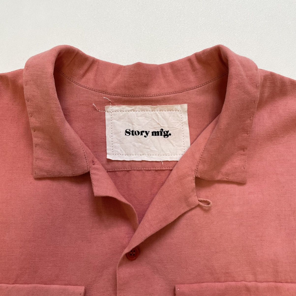 Story Mfg. Pink Linen ‘Leaf Patch Details’ Shirt Size US M / EU 48-50 / 2 - 4 Thumbnail