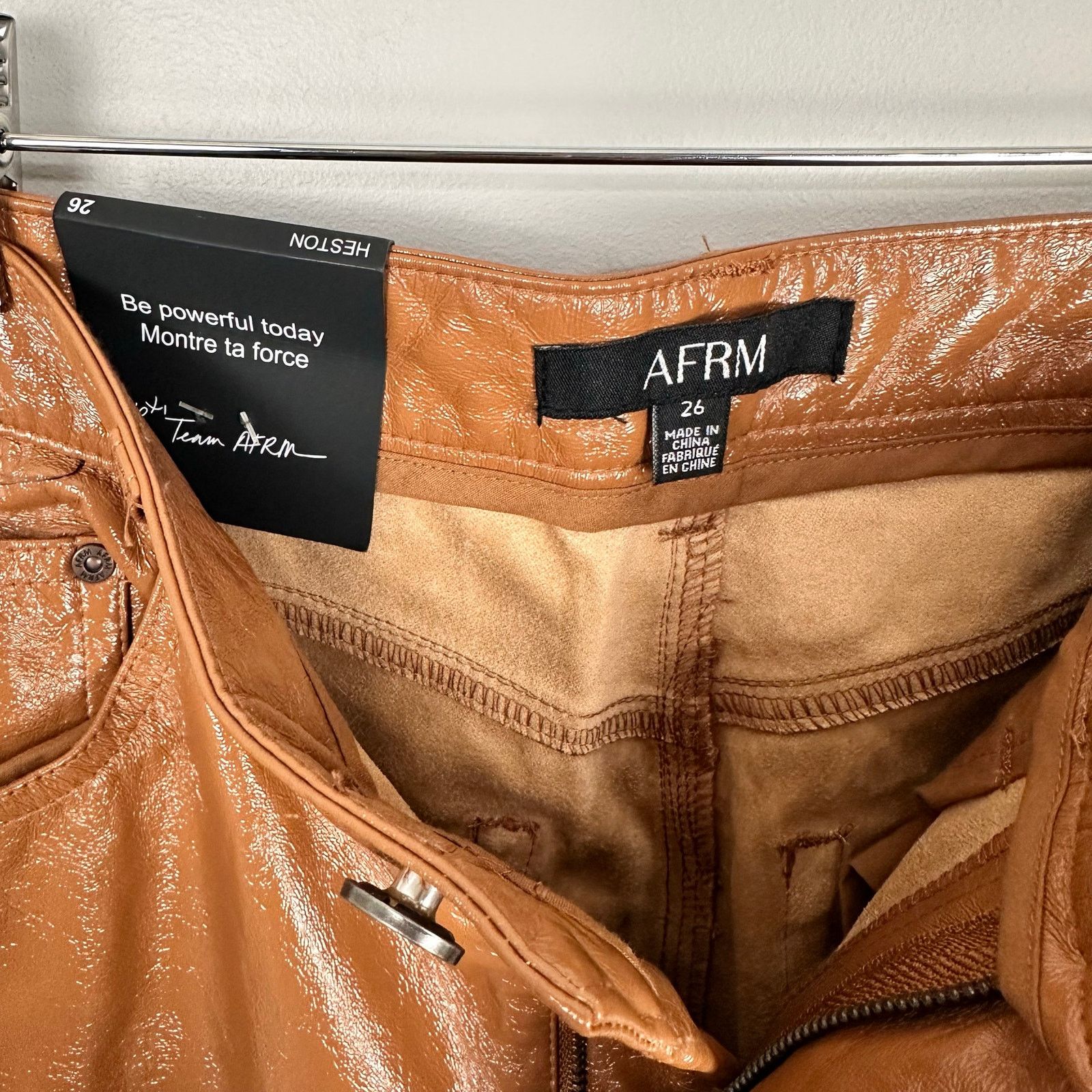Other AFRM Revolve Heston Faux Camel Leather High Rise Pants 26 Size 26" / US 2 / IT 38 - 2 Thumbnail