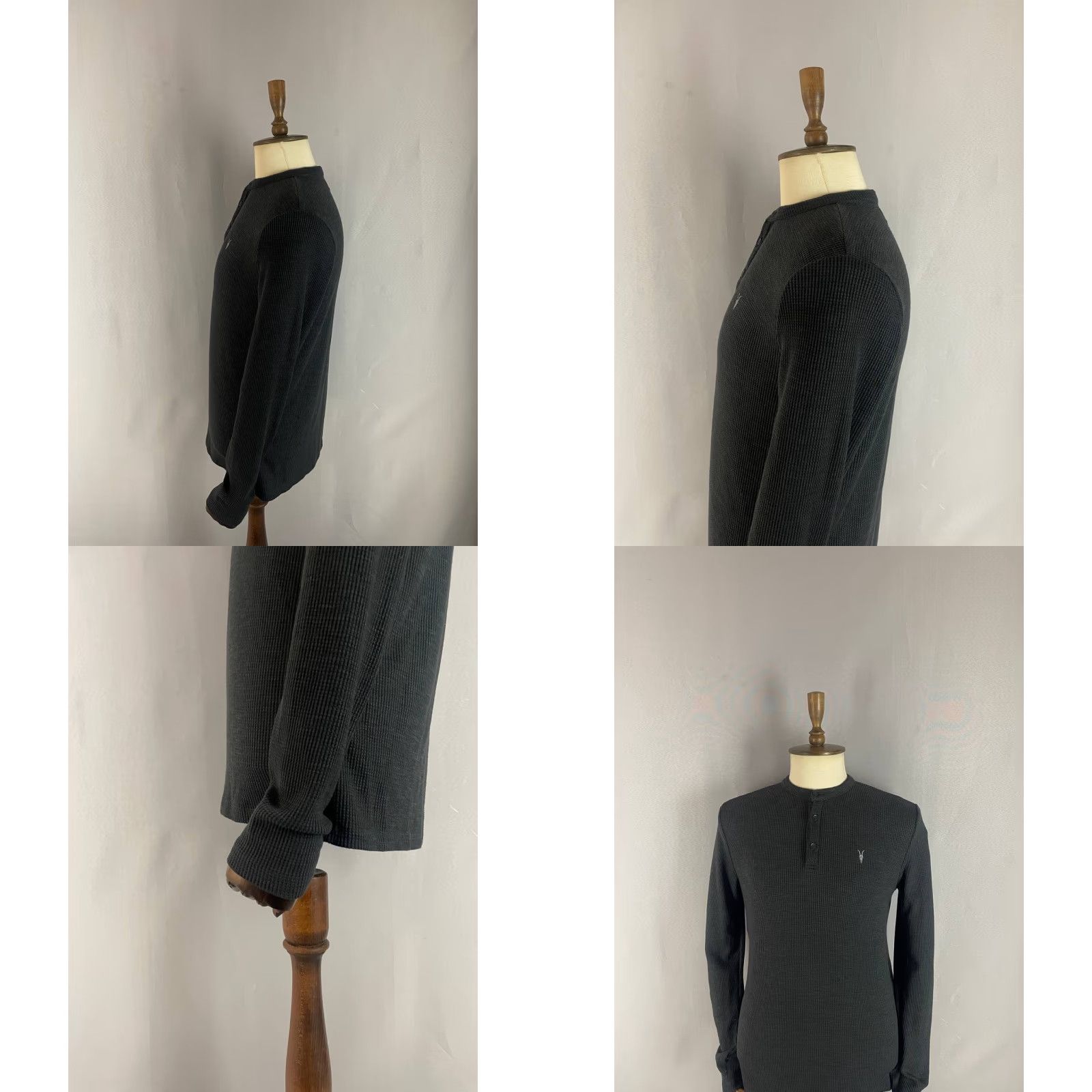 Allsaints AllSaints Mens Henley Knit Sweatshirt S Black Viscose Long Sleeve Shirt Sweatshirt Size US S / EU 44-46 / 1 - 8 Thumbnail