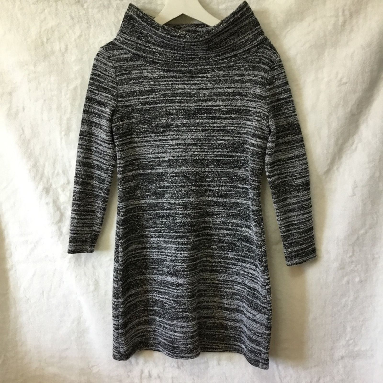 Loft Loft Black & White Marled Cowl Neck Sweater Dress Size S / US 4 / IT 40 - 1 Thumbnail