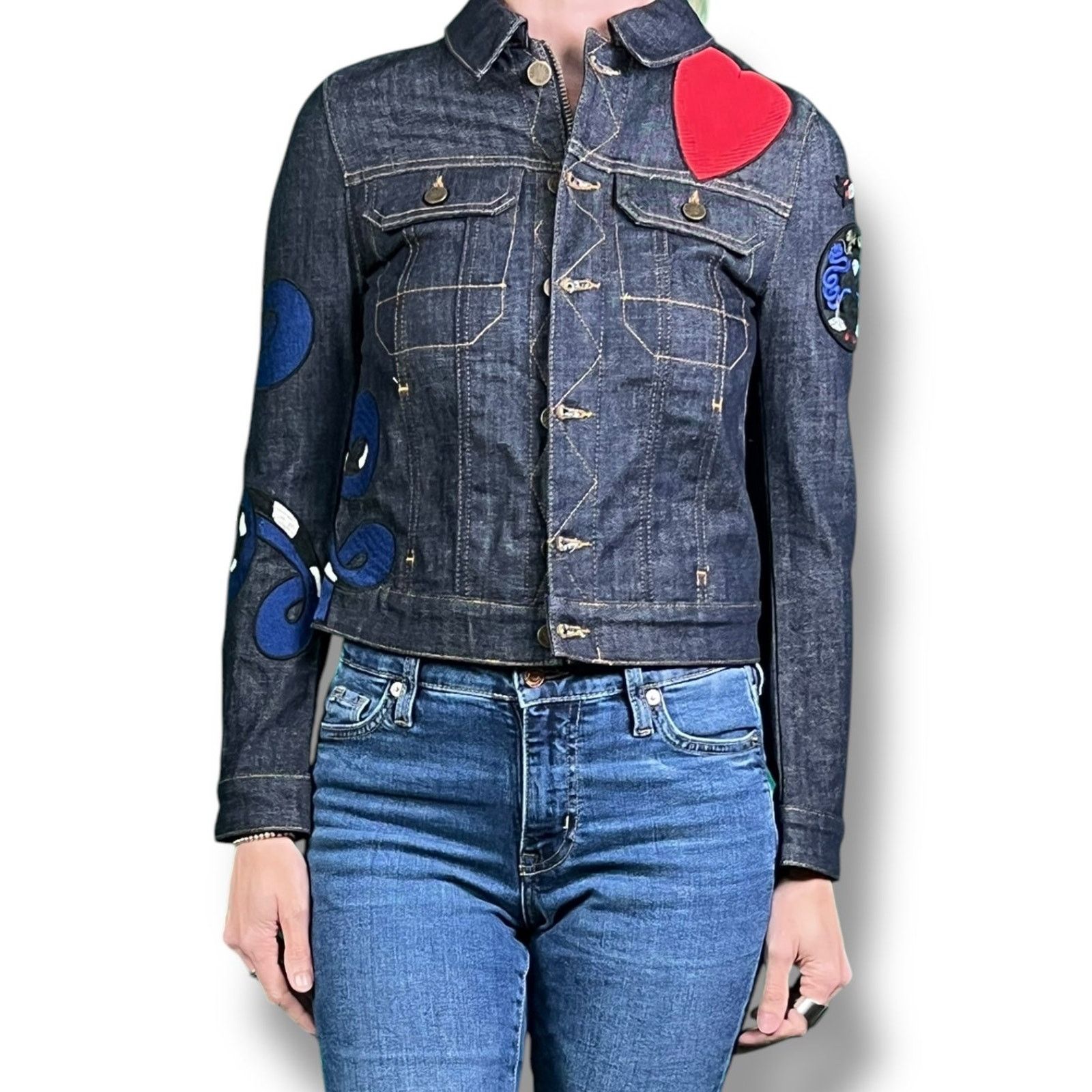 Zadig & Voltaire Zadig & Voltaire Women's XS Heart Snake Patch Denim Jacket Size XS / US 0-2 / IT 36-38 - 3 Thumbnail
