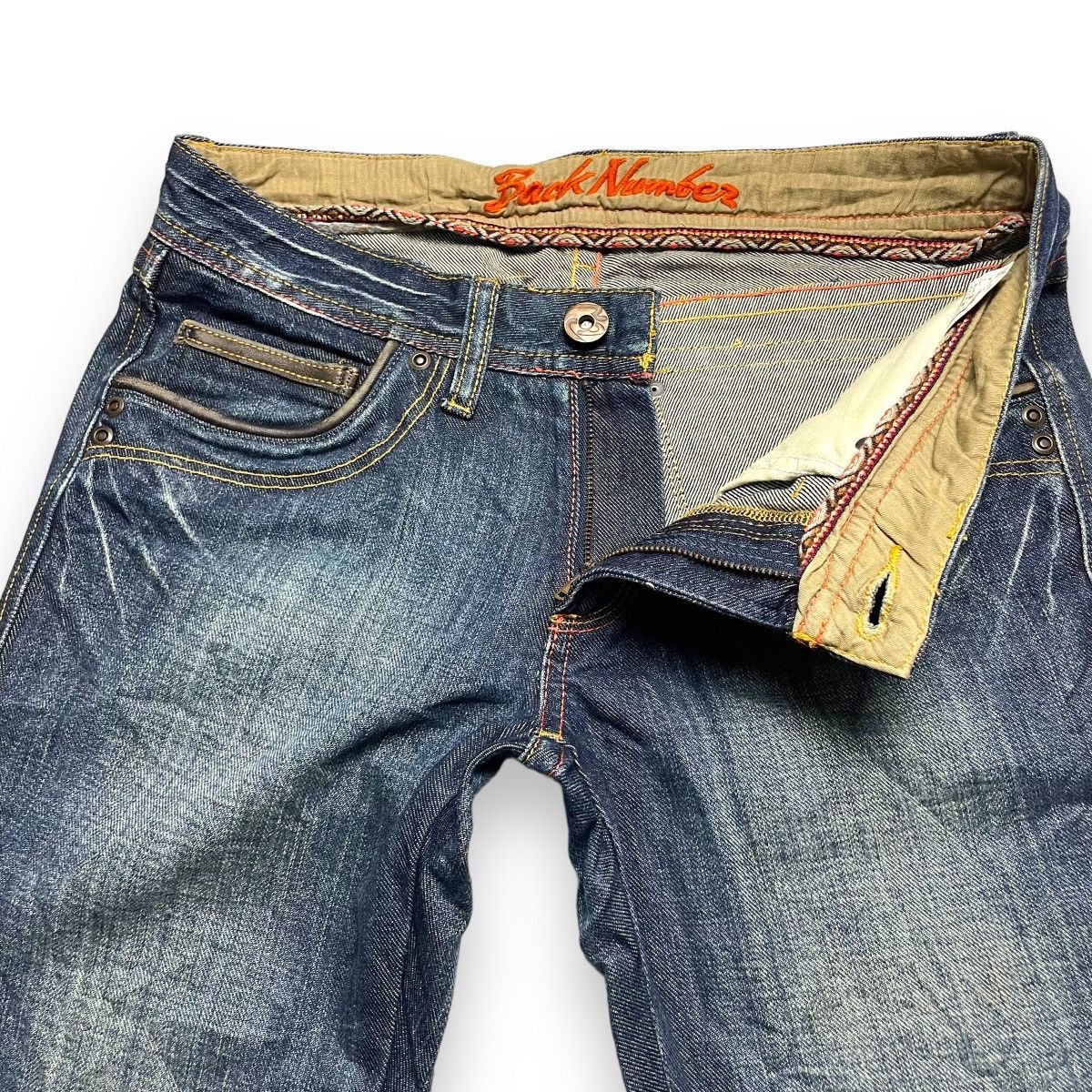 Le Grande Bleu (L.G.B.) 🇯🇵 SUPER FLARE BACK NUMBER WASHED DENIM PANTS Size US 30 / EU 46 - 10 Thumbnail