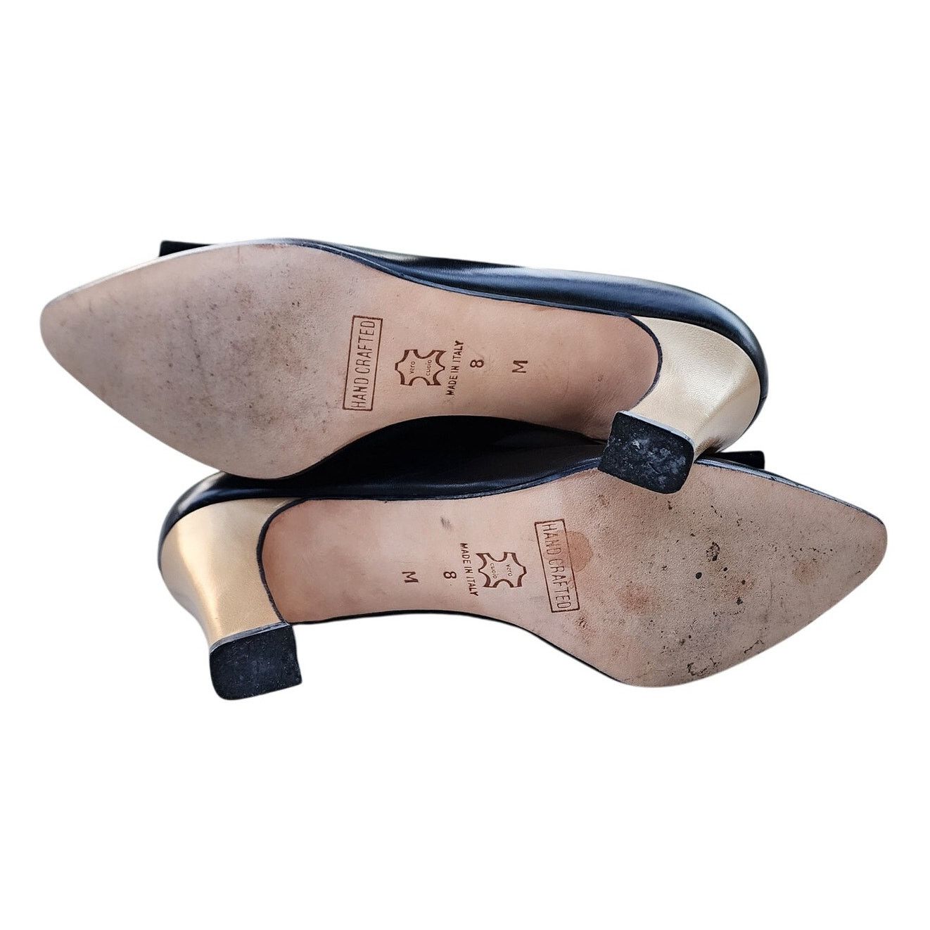 Other Chantal Leather Gold-Tone Applique Contrast Block Heel Pumps Size US 8 / IT 38 - 7 Thumbnail