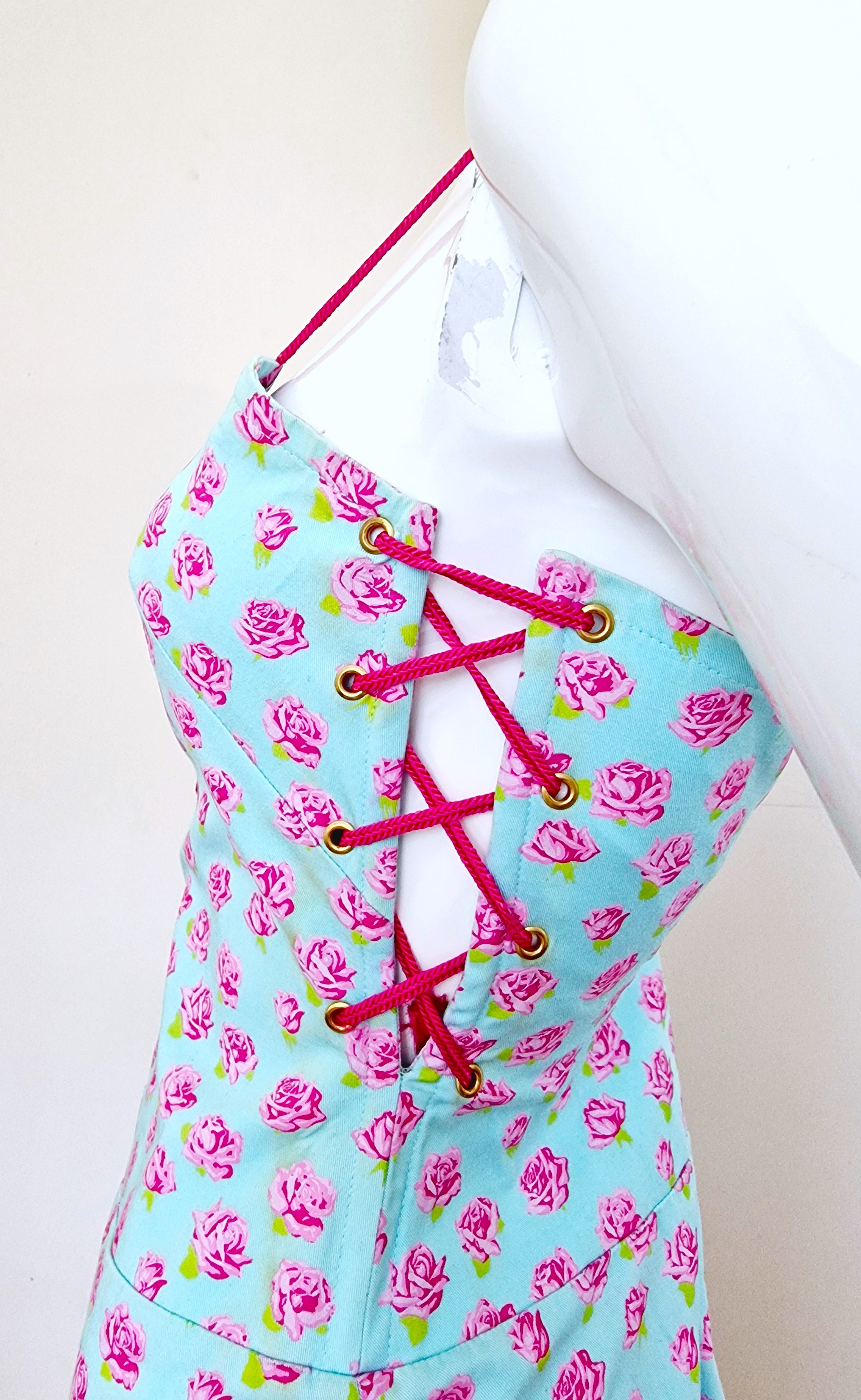 YSL Yves Saint Laurent Rose Corset Bustier Midi Mini Dress