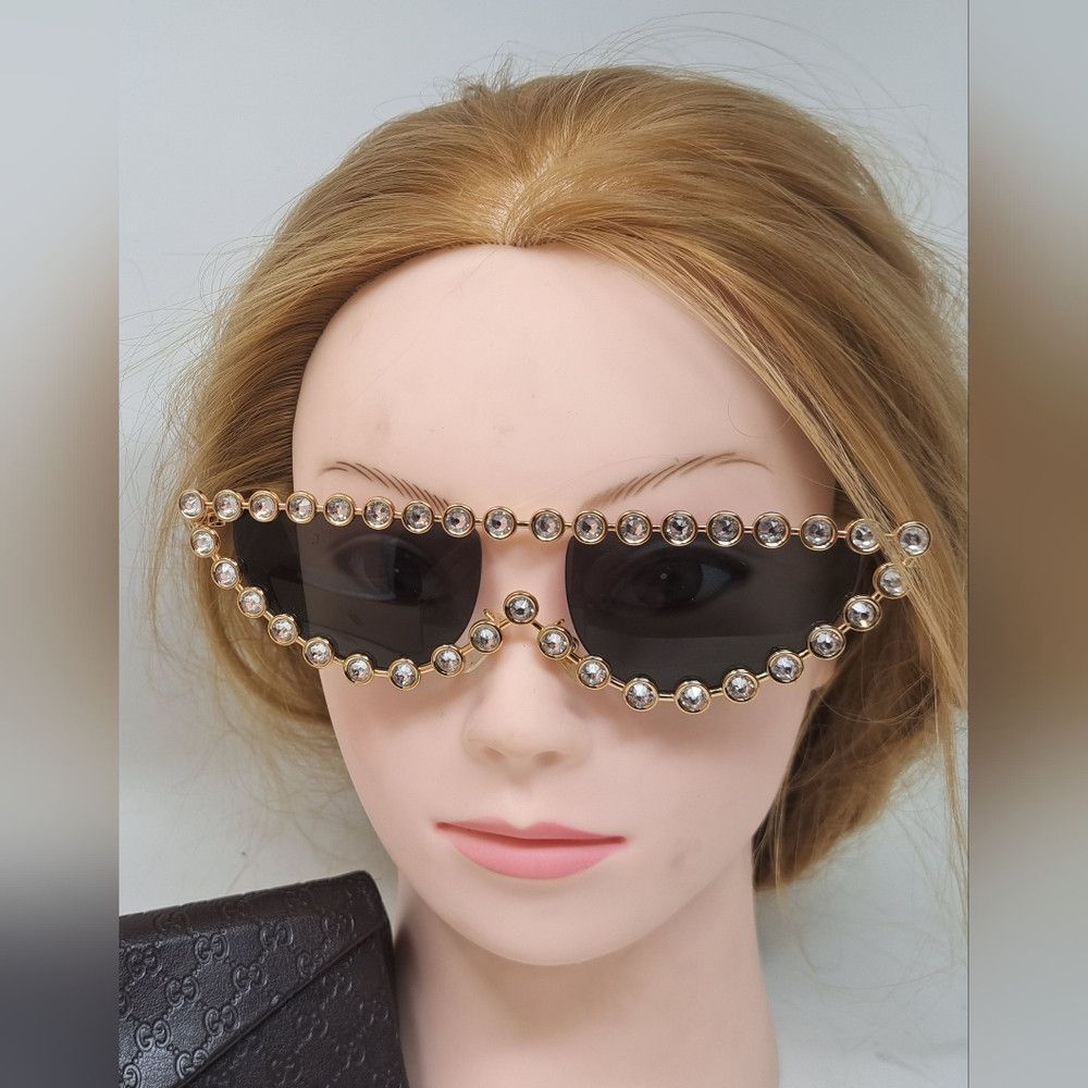 Gucci Gucci Hollywood Forever Sunglasses Crystals Gold Cat Eye GG Size ONE SIZE - 6 Thumbnail