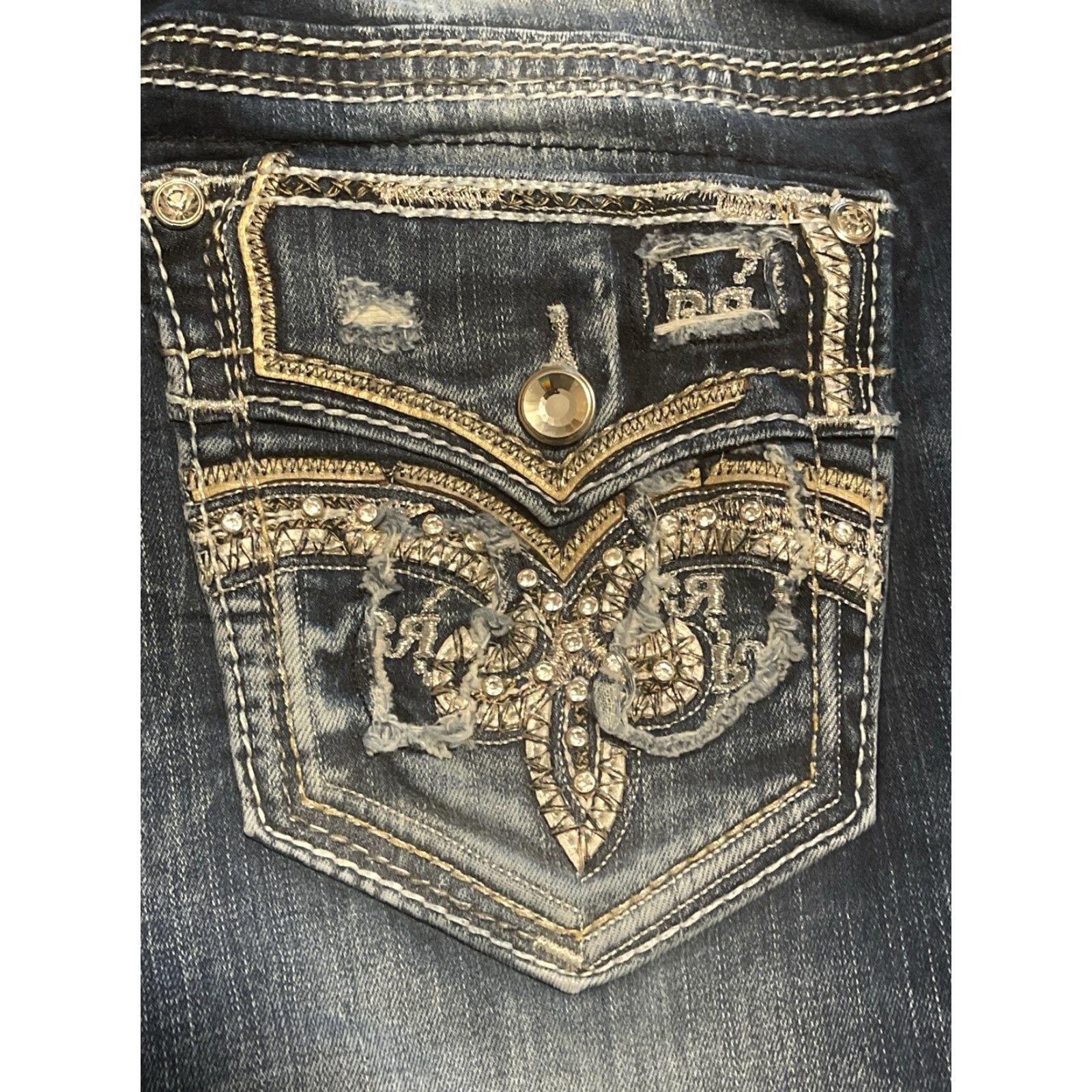 Vintage Rock Revival Jeans Lilas Easy Skinny Women's 33 Blue Embroidered Rhinestone Slim 5-Pocket Denim 90s Cowgirl Rock Logo? Size 24" / US 00 / IT 34 - 8 Thumbnail