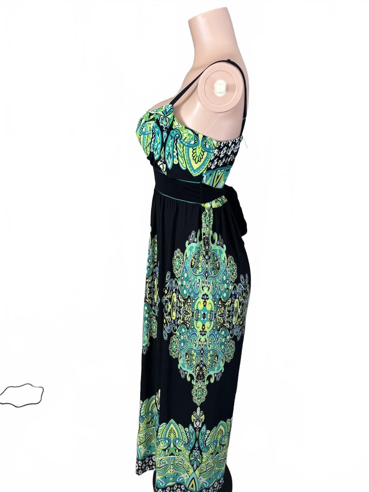 Staple Snap Bohemian Maxi Dress with Green & Blue Paisley Print. M Size M / US 6-8 / IT 42-44 - 4 Thumbnail