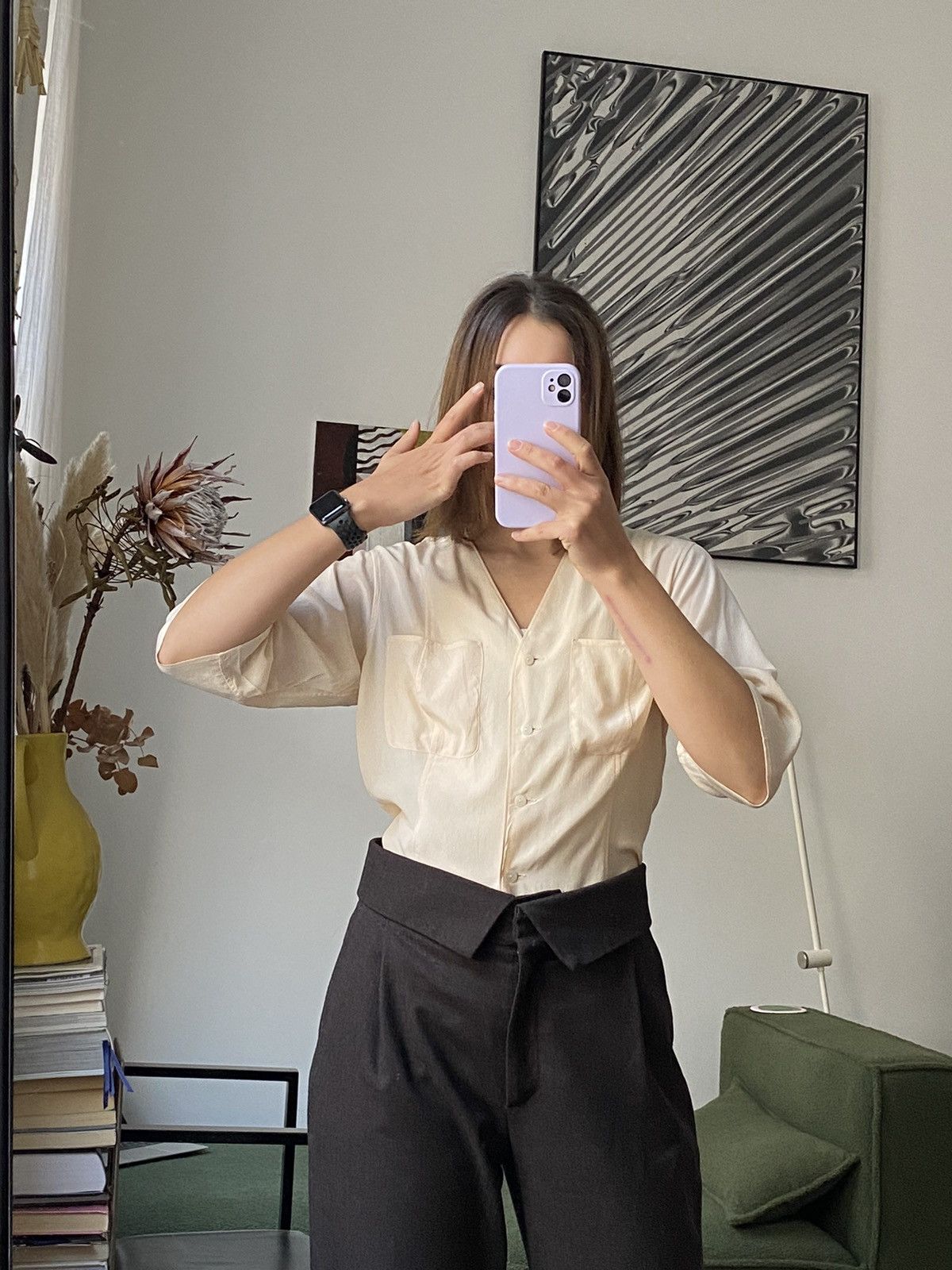 image of Jil Sander Silk Blouse in Beige, Women's (Size Small)
