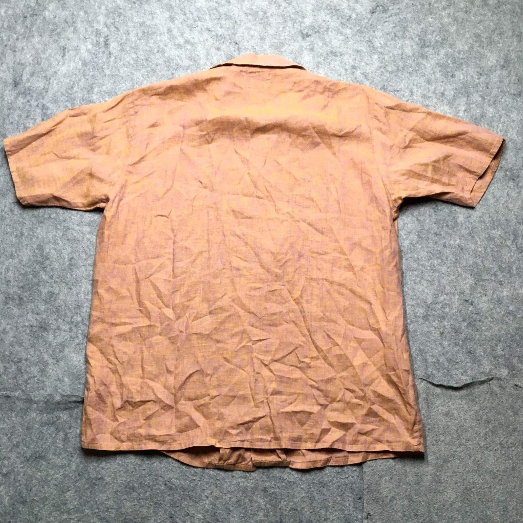 FLAX VINTAGE FLAX by Jeanne Engelhart Shirt Mens Small Orange Linen Short Sleeve Button-Up Collared Size US S / EU 44-46 / 1 - 5 Thumbnail