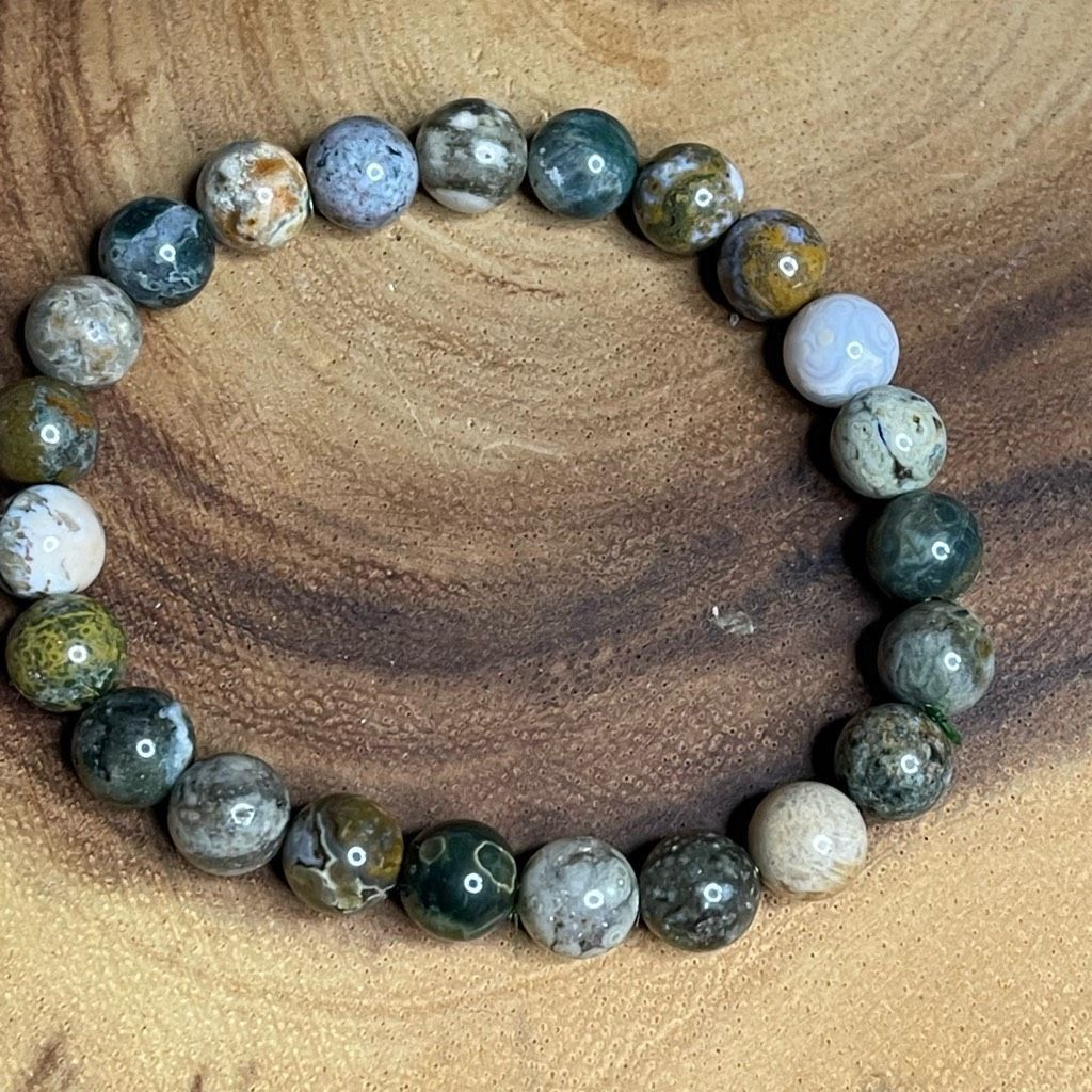 Other Ocean jasper beaded stretch bracelet ONE NEW reiki meditation crystal healing 8mm Size ONE SIZE - 8 Thumbnail